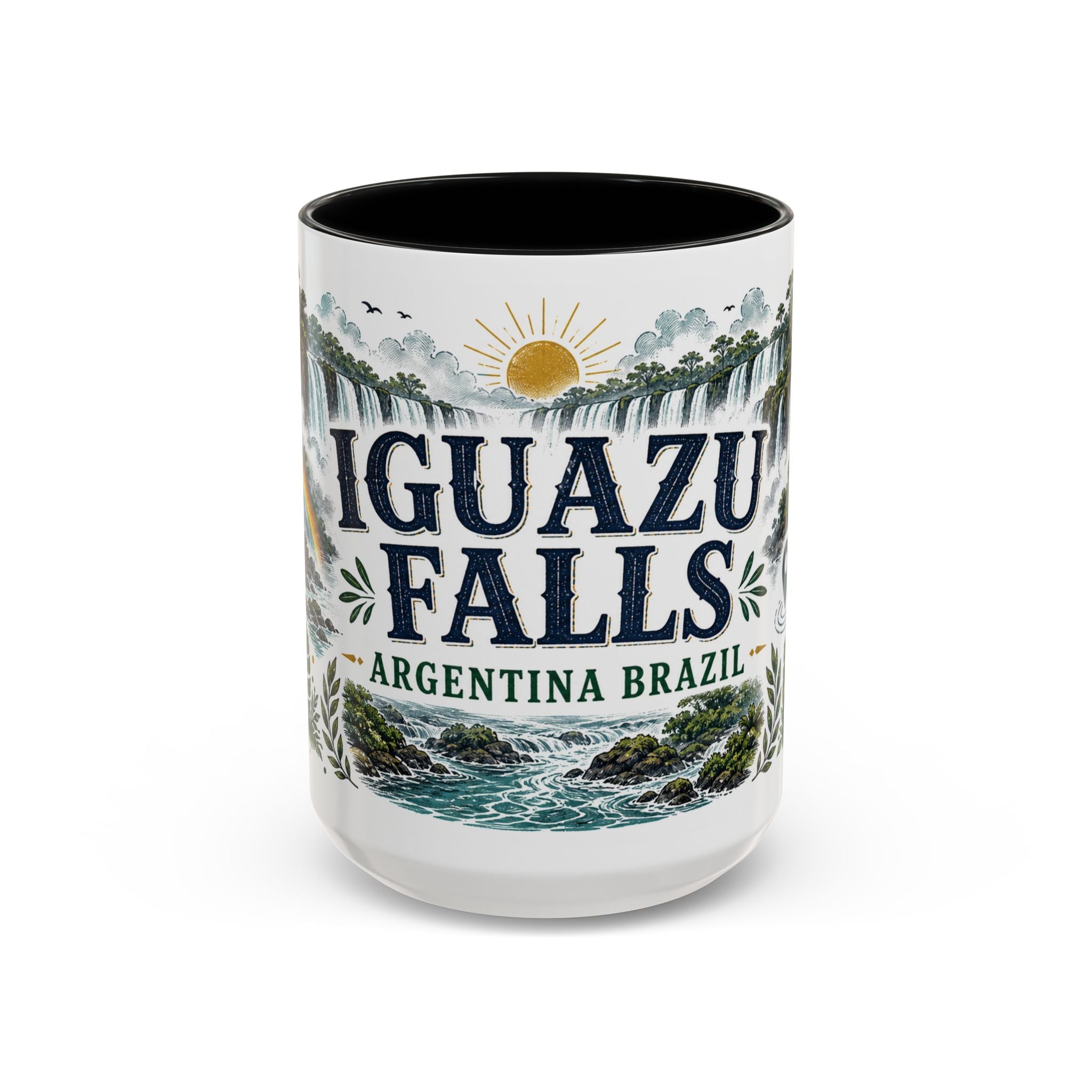 Iguazu Falls Coffee Mug | Travel Destination Souvenir Gift | Accent Color Ceramic 11oz 15oz