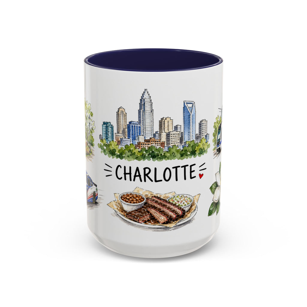 Charlotte Illustrated Travel Mug | City Souvenir Accent Coffee Mug | 11oz 15oz Ceramic Cup