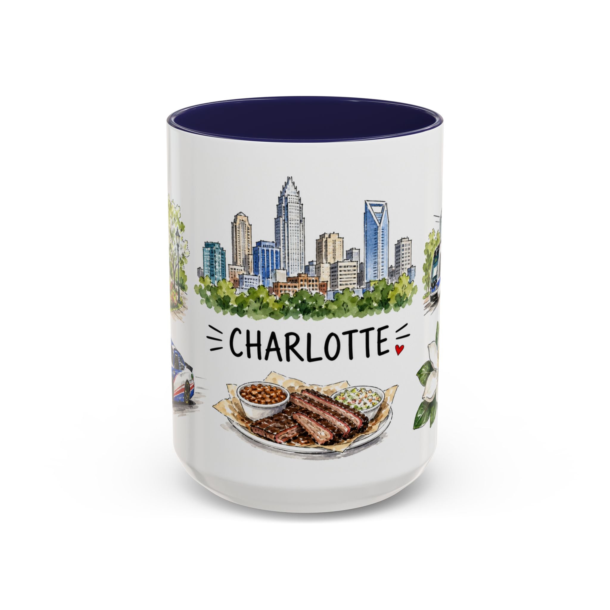 Charlotte Illustrated Travel Mug | City Souvenir Accent Coffee Mug | 11oz 15oz Ceramic Cup