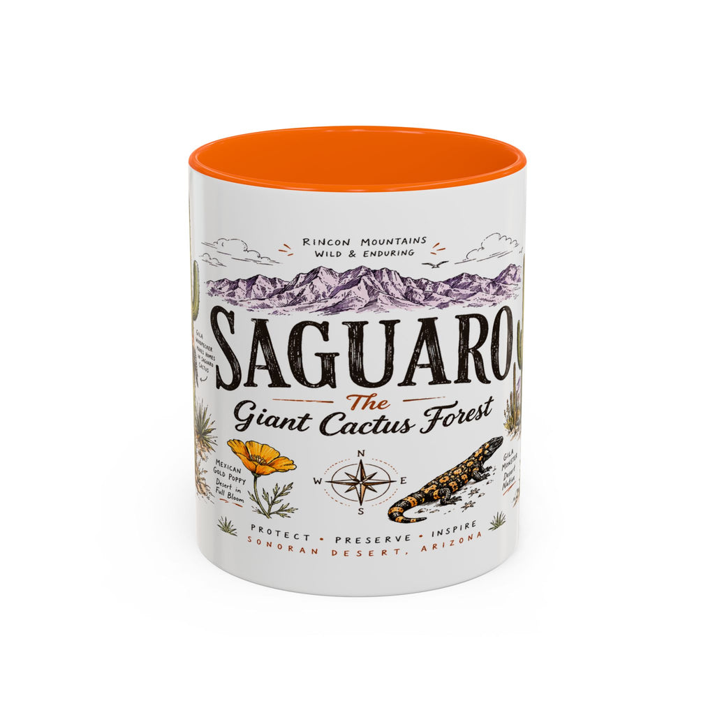 Saguaro National Park Coffee Mug | Arizona Desert Cactus Sunset Gift | Accent Color Ceramic 11oz 15oz