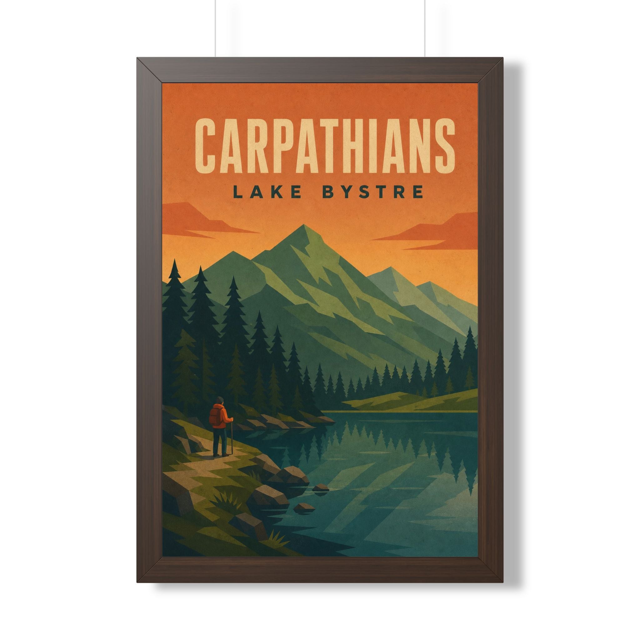 Carpathian Mountains Europe Framed Poster | Vintage Travel Wall Art | Black Walnut White Frame | 16x24 20x30