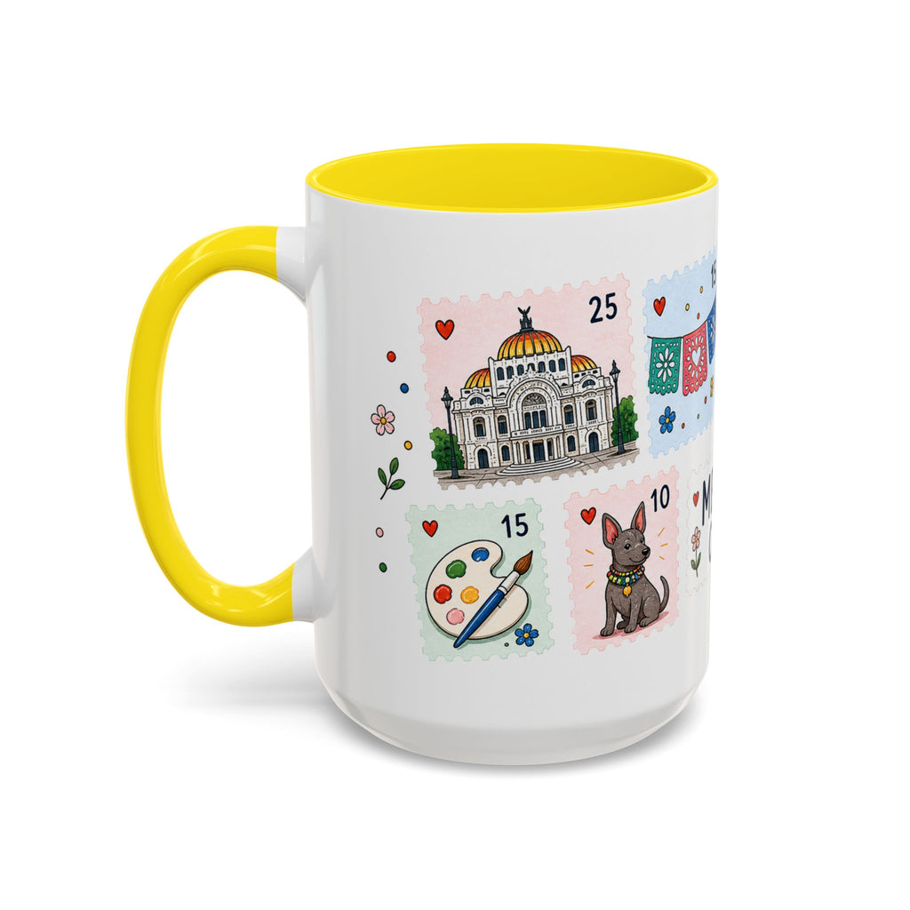 Mexico City Coffee Mug | Postage Stamp Collage Mug | Travel Souvenir Accent Cup 11oz 15oz