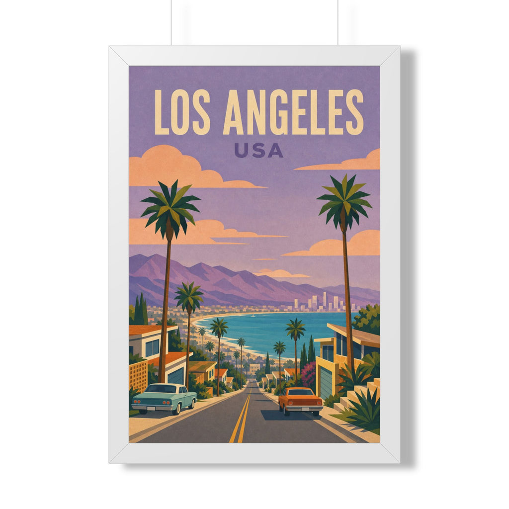 Los Angeles Coast United States Framed Poster | Vintage Travel Wall Art | Black Walnut White Frame | 16x24 20x30