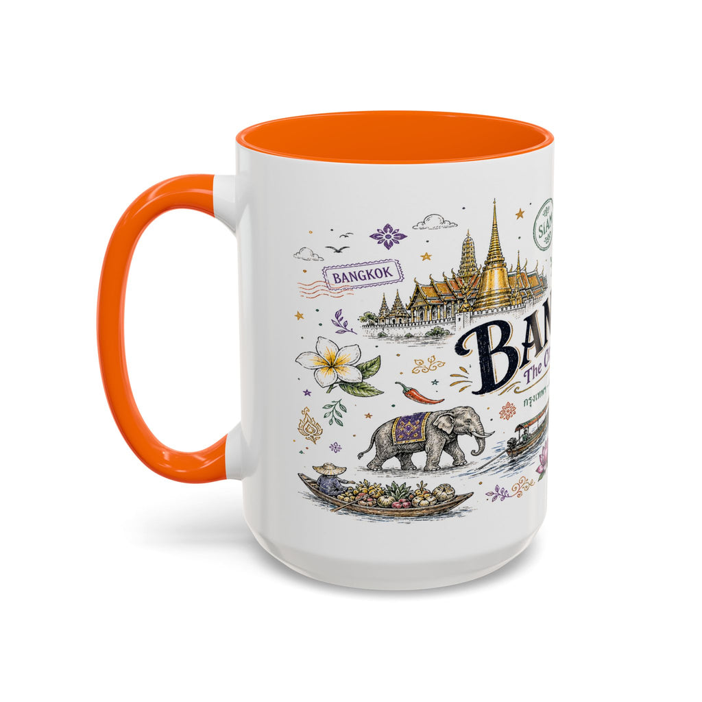 Bangkok Coffee Mug | Thailand Souvenir Travel Gift | Accent Color Ceramic 11oz 15oz