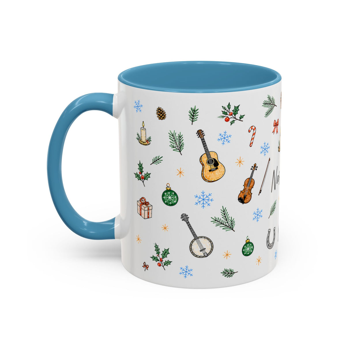Nashville Christmas Mug | Watercolor City Souvenir, Acoustic Guitar, Harmonica (11oz 15oz)