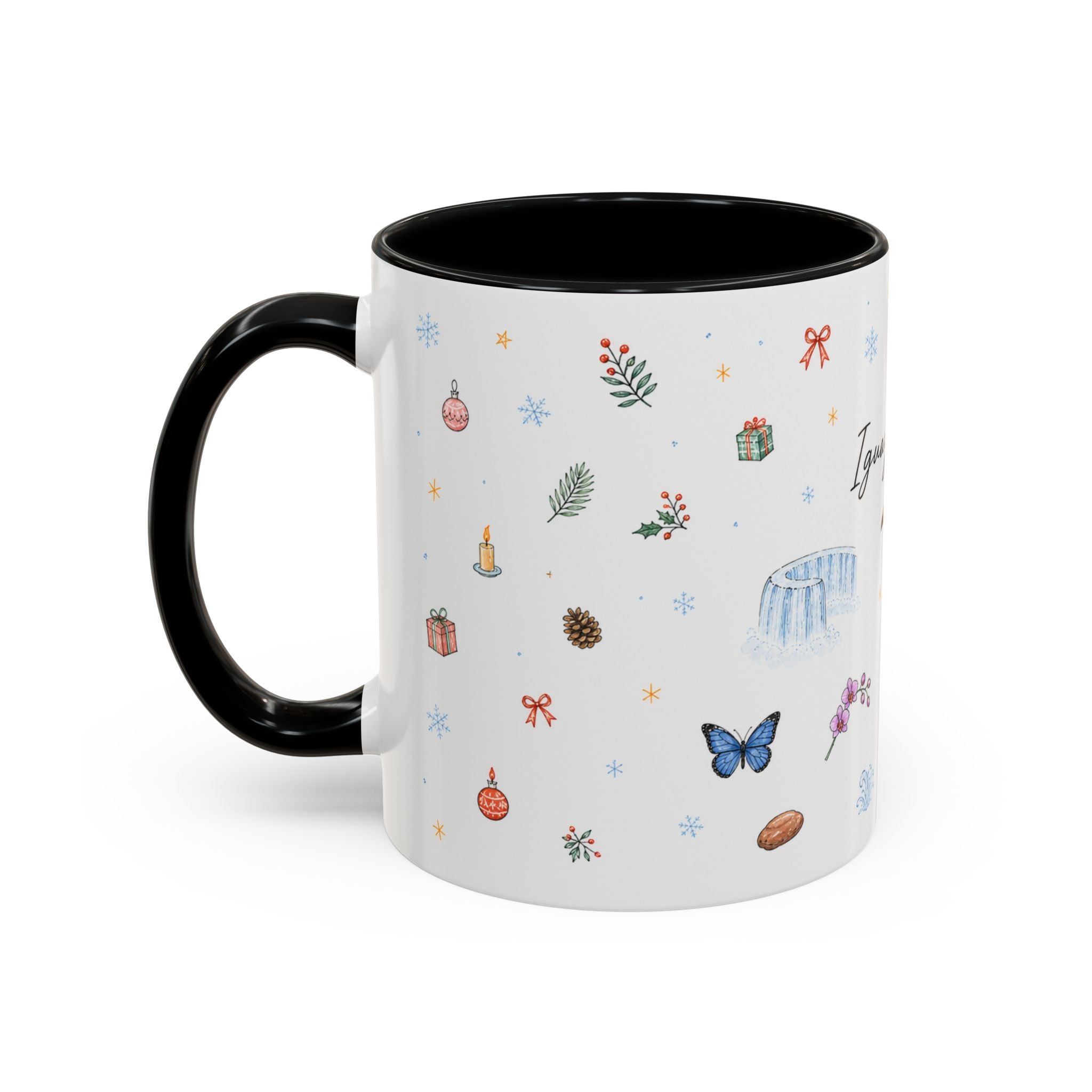Iguazu Falls Christmas Mug | Watercolor Travel Souvenir | Holiday Gift | Accent Ceramic Coffee Cup 11oz 15oz