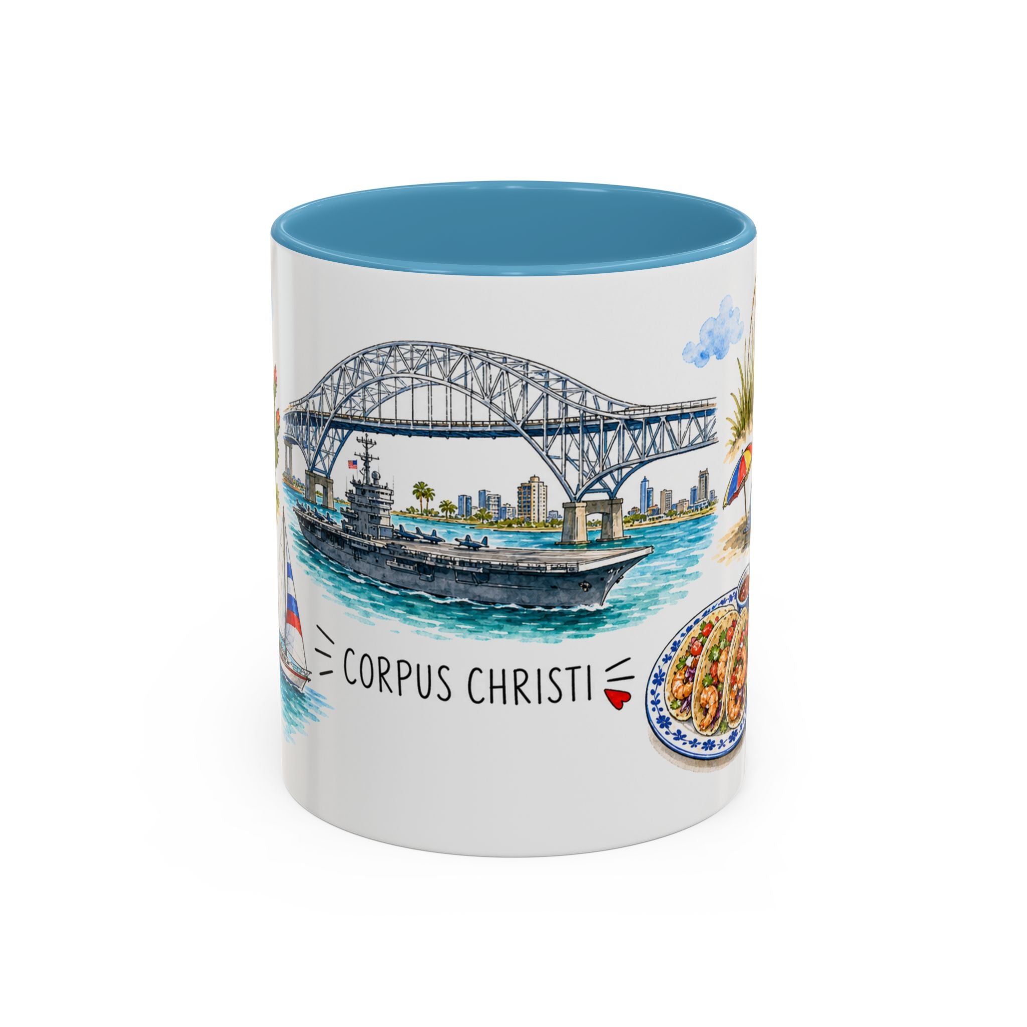 Corpus Christi Illustrated Travel Mug | City Souvenir Accent Coffee Mug | 11oz 15oz Ceramic Cup