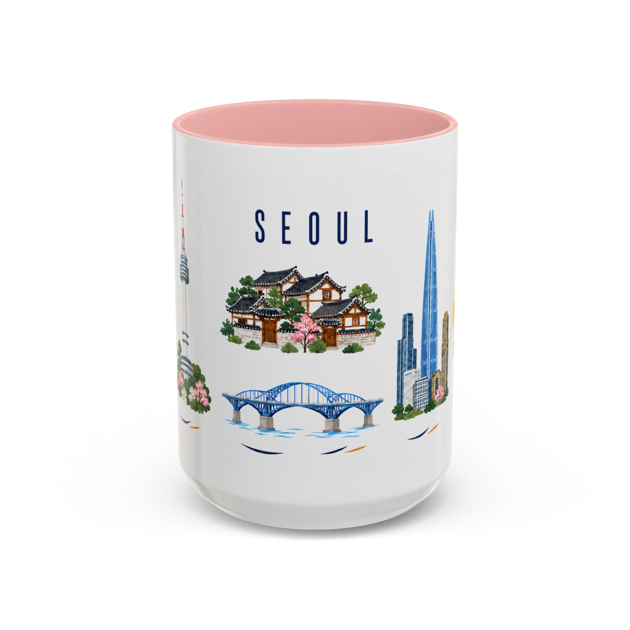 Seoul Coffee Mug | South Korea Travel Souvenir | Porcelain Decal City Gift | 11oz 15oz Accent Mug