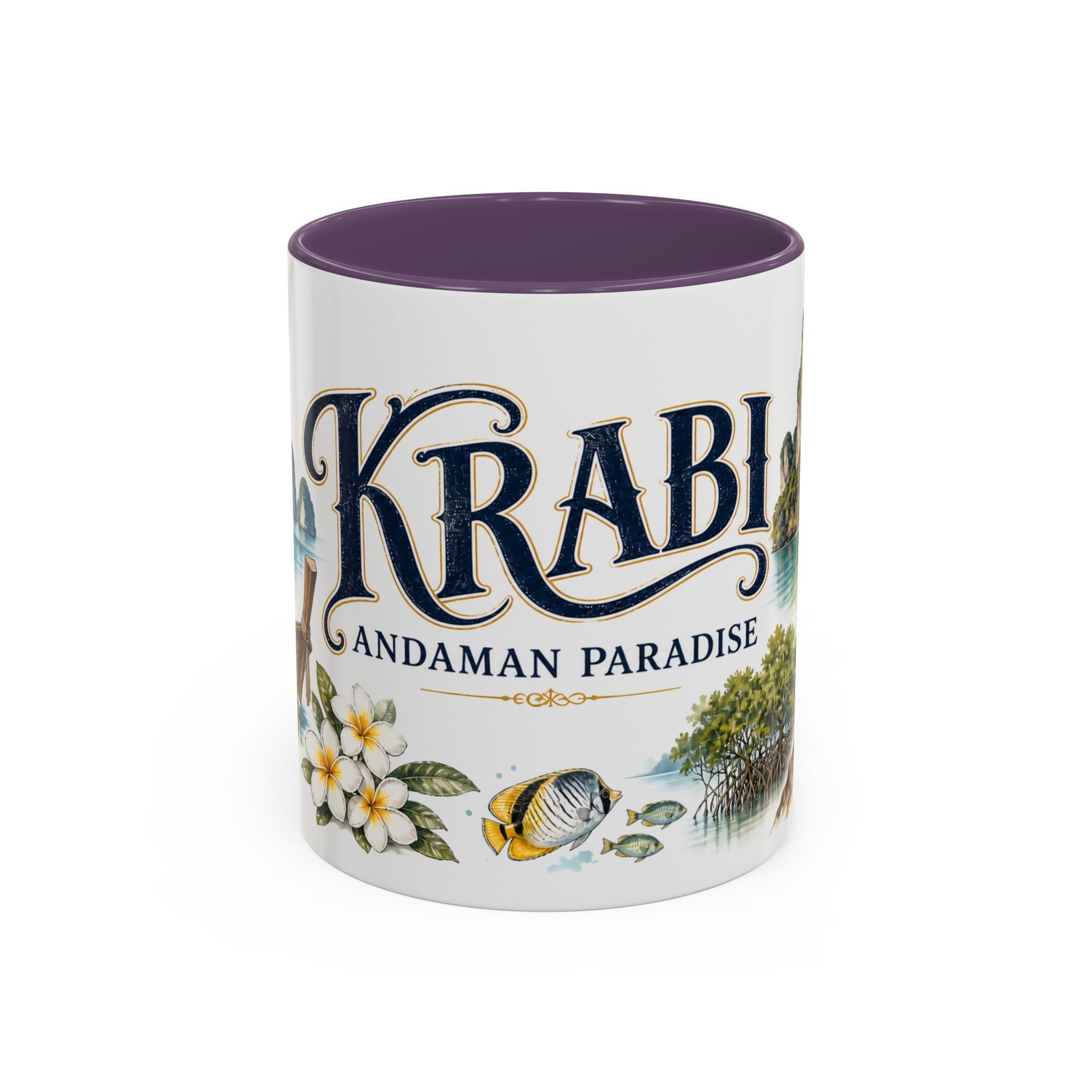 Krabi Coffee Mug | Thailand Travel Souvenir | Vintage Illustrated City Gift | 11 oz 15 oz Accent Mug