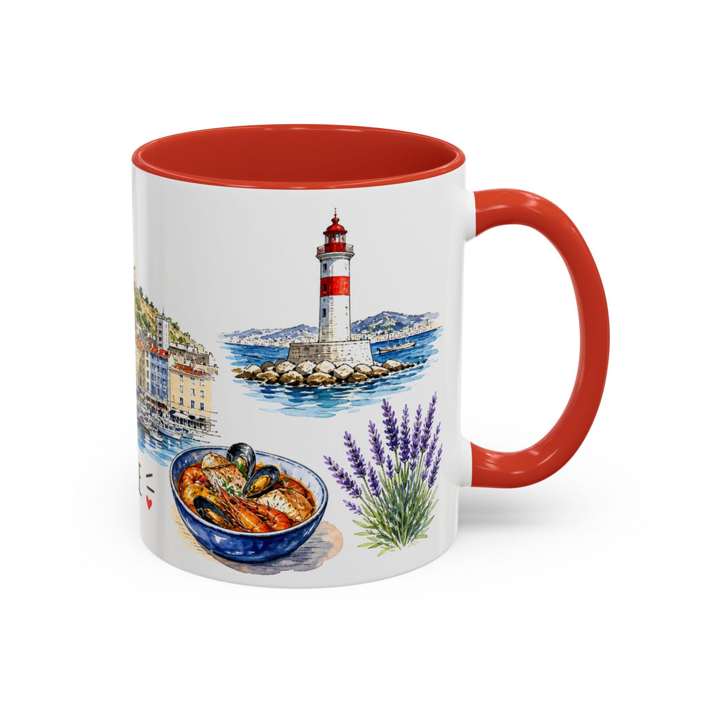 Marseille Illustrated Travel Mug | City Souvenir Accent Coffee Mug | 11oz 15oz Ceramic Cup