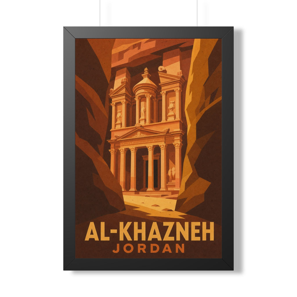 Al-Khazneh Petra Jordan Framed Poster | Vintage Travel Wall Art | Black Walnut White Frame | 16x24 20x30