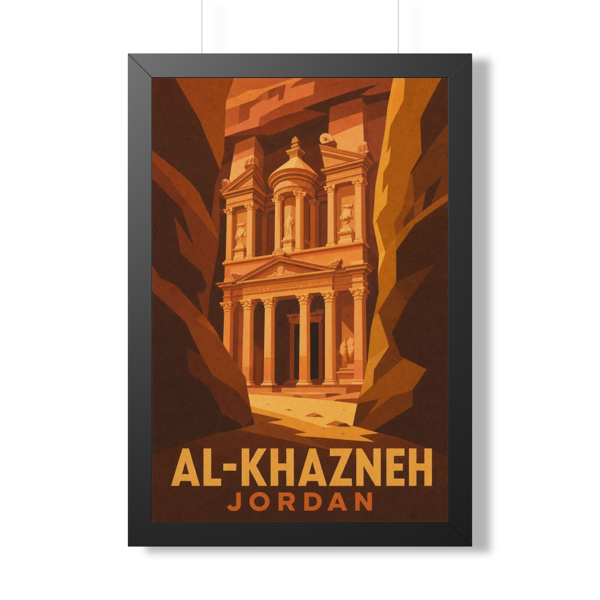 Al-Khazneh Petra Jordan Framed Poster | Vintage Travel Wall Art | Black Walnut White Frame | 16x24 20x30