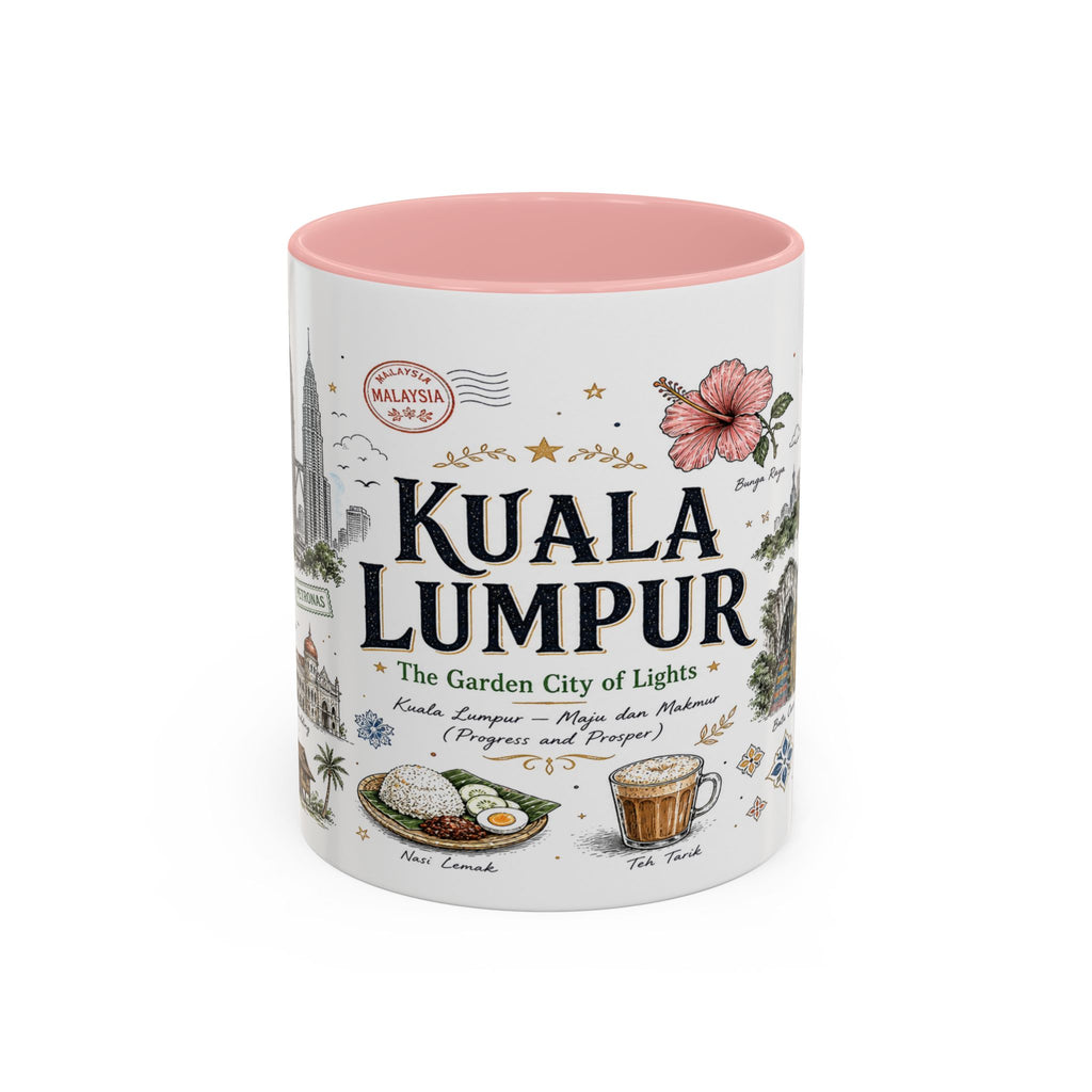 Kuala Lumpur Coffee Mug | Malaysia Souvenir Travel Gift | Accent Color Ceramic 11oz 15oz