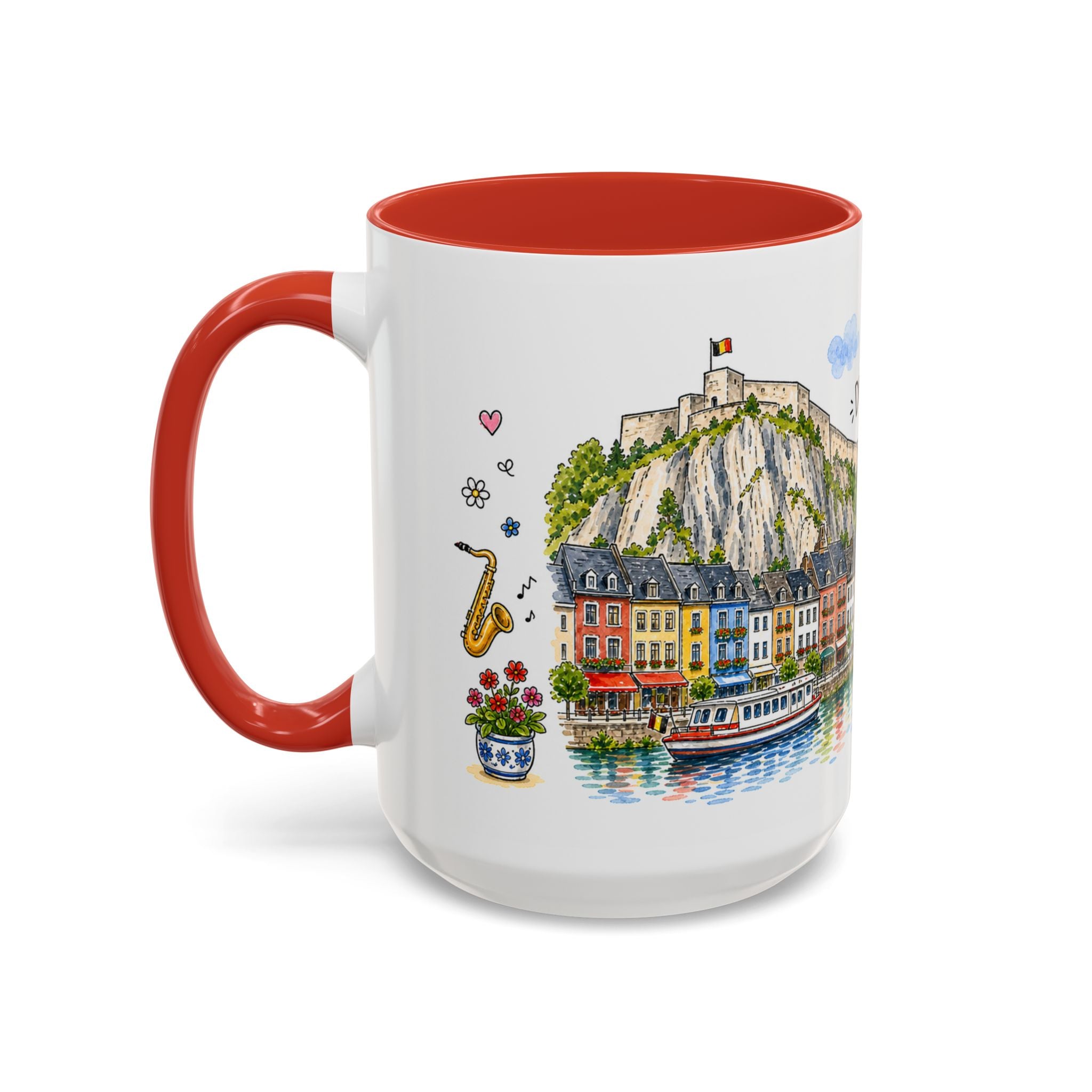 Dinant Illustrated Travel Mug | Belgium Souvenir Accent Coffee Mug | 11oz 15oz Ceramic Cup