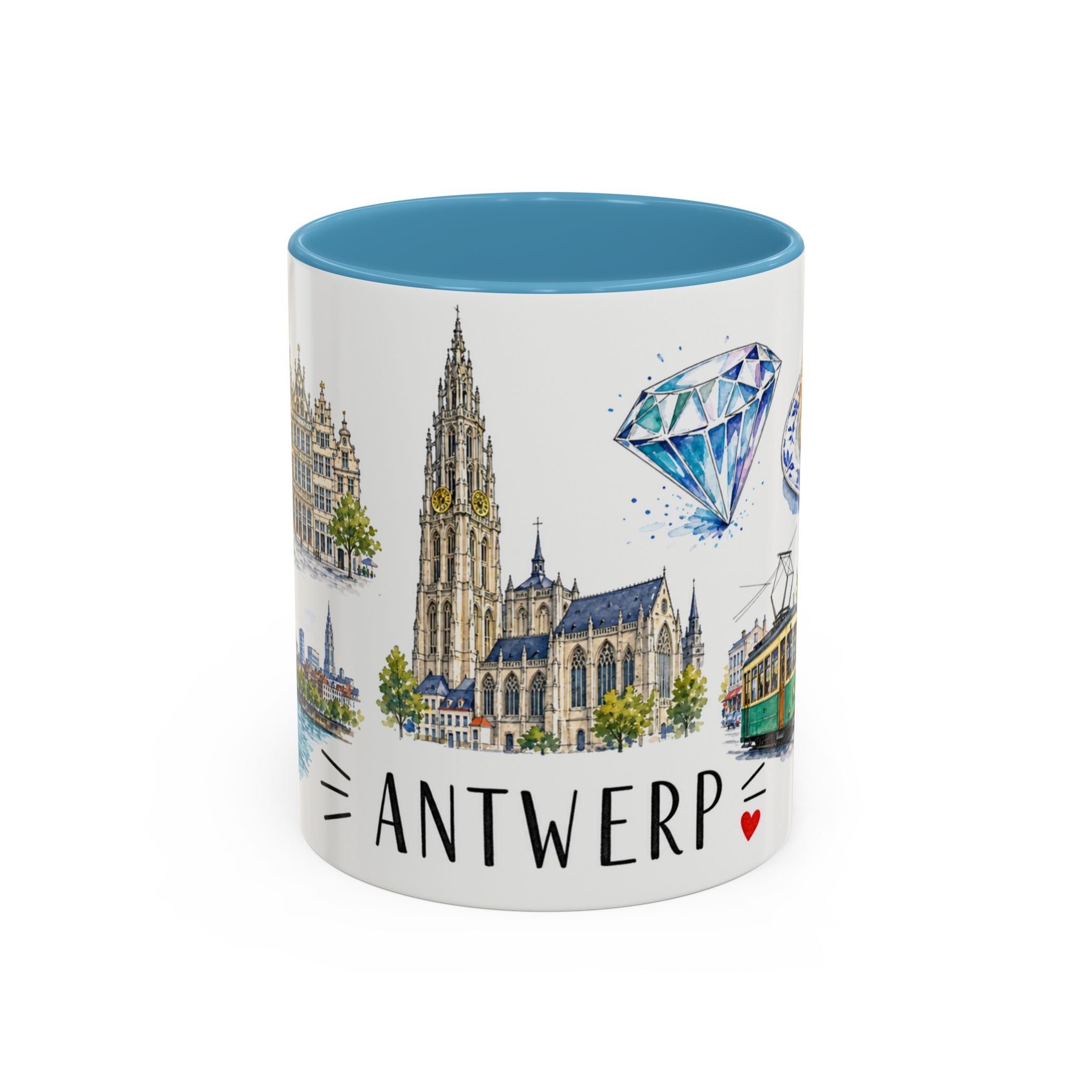 Antwerp Illustrated Travel Mug | City Souvenir Accent Coffee Mug | 11oz 15oz Ceramic Cup