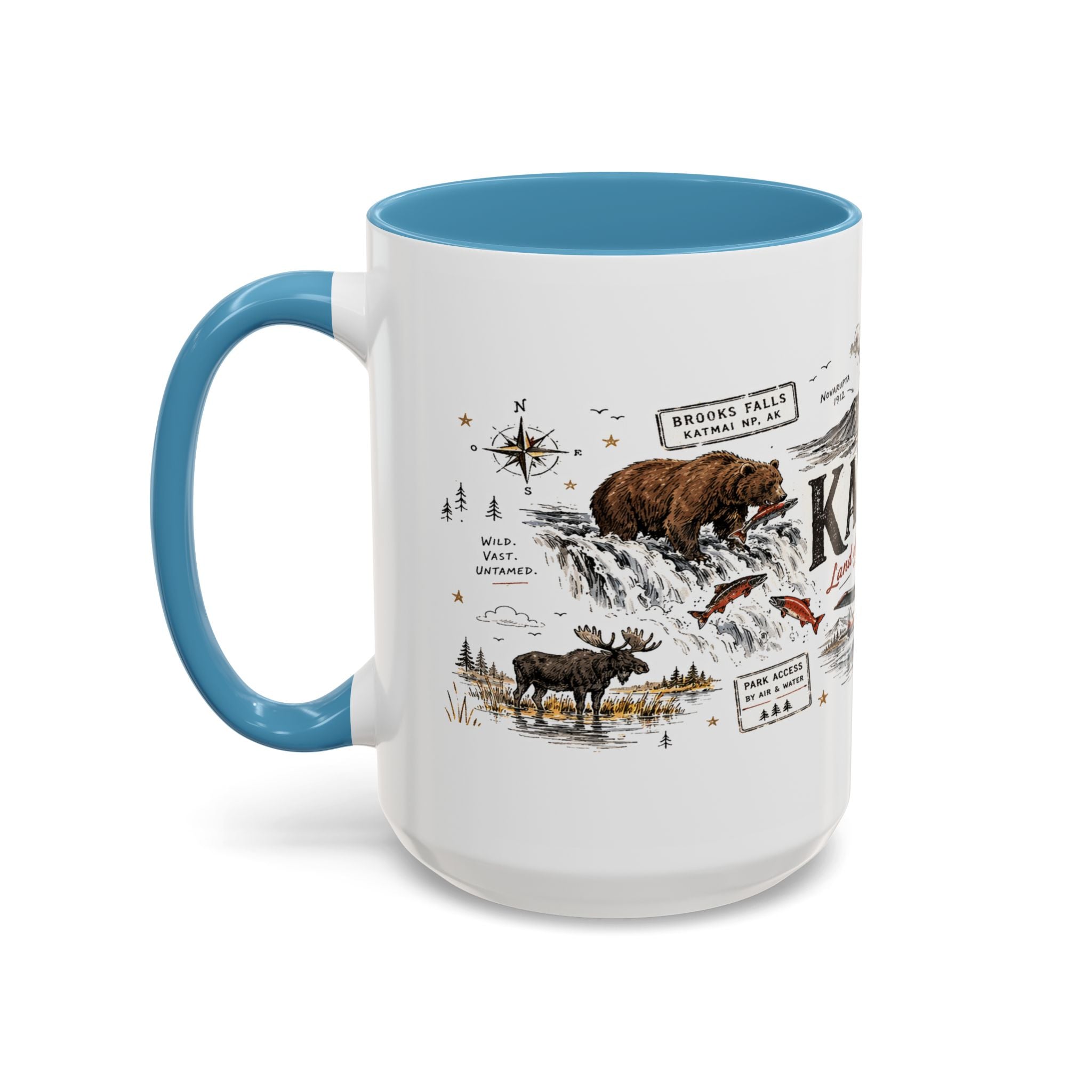Katmai National Park Coffee Mug | Alaska Bear Watching Wildlife Gift | Accent Color Ceramic 11oz 15oz