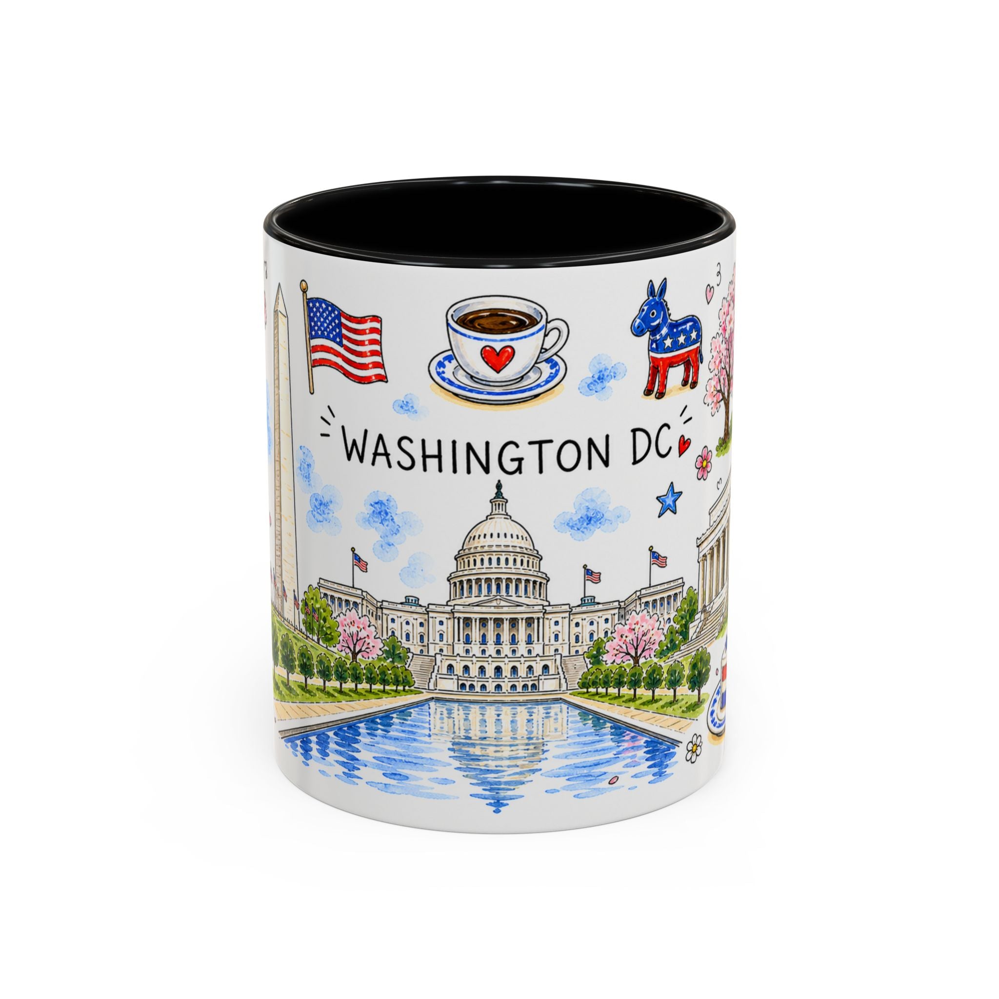 Washington DC Illustrated Travel Mug | City Souvenir Accent Coffee Mug | 11oz 15oz Ceramic Cup