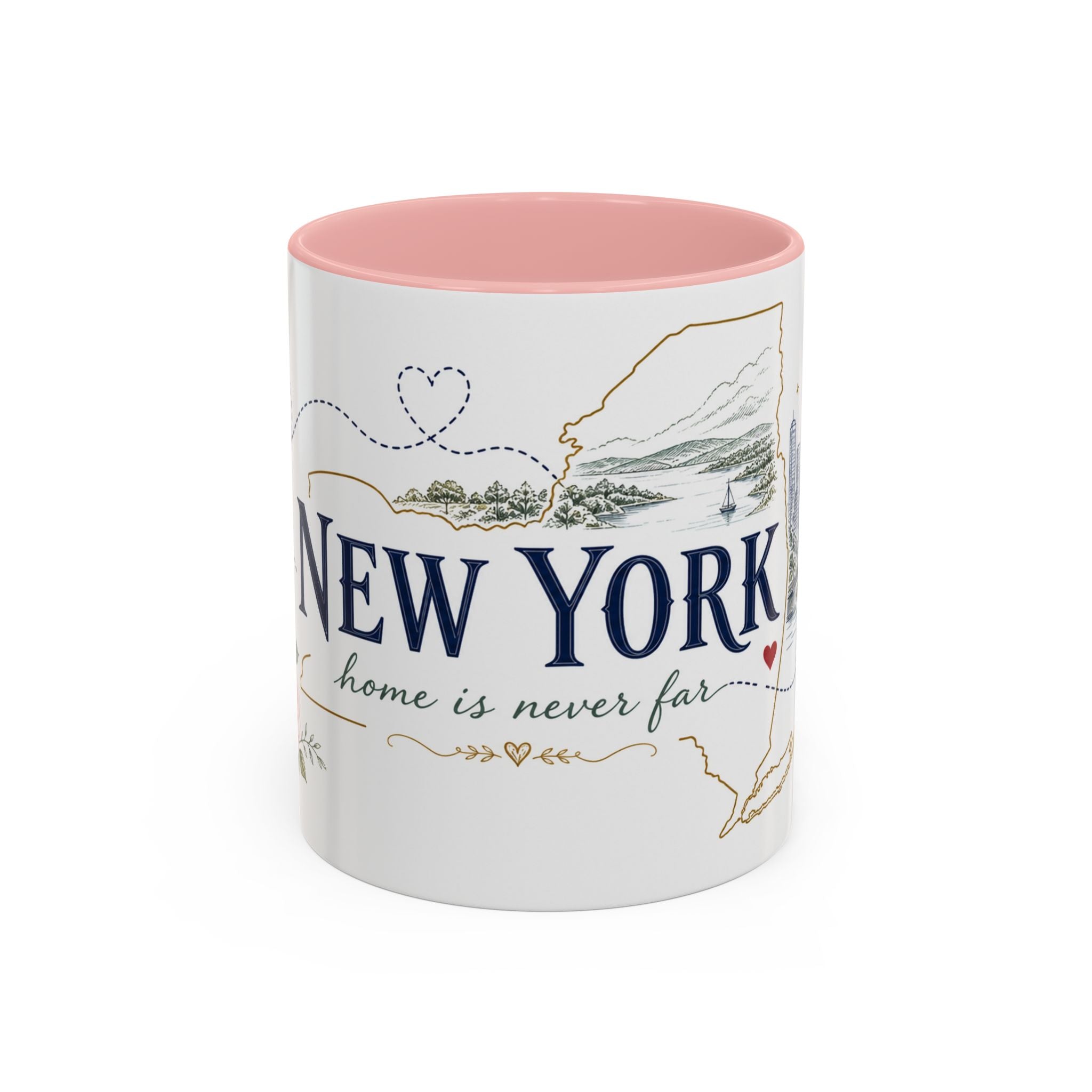 New York State Map Mug | Botanical Rose Accents, Long Distance Friendship Gift