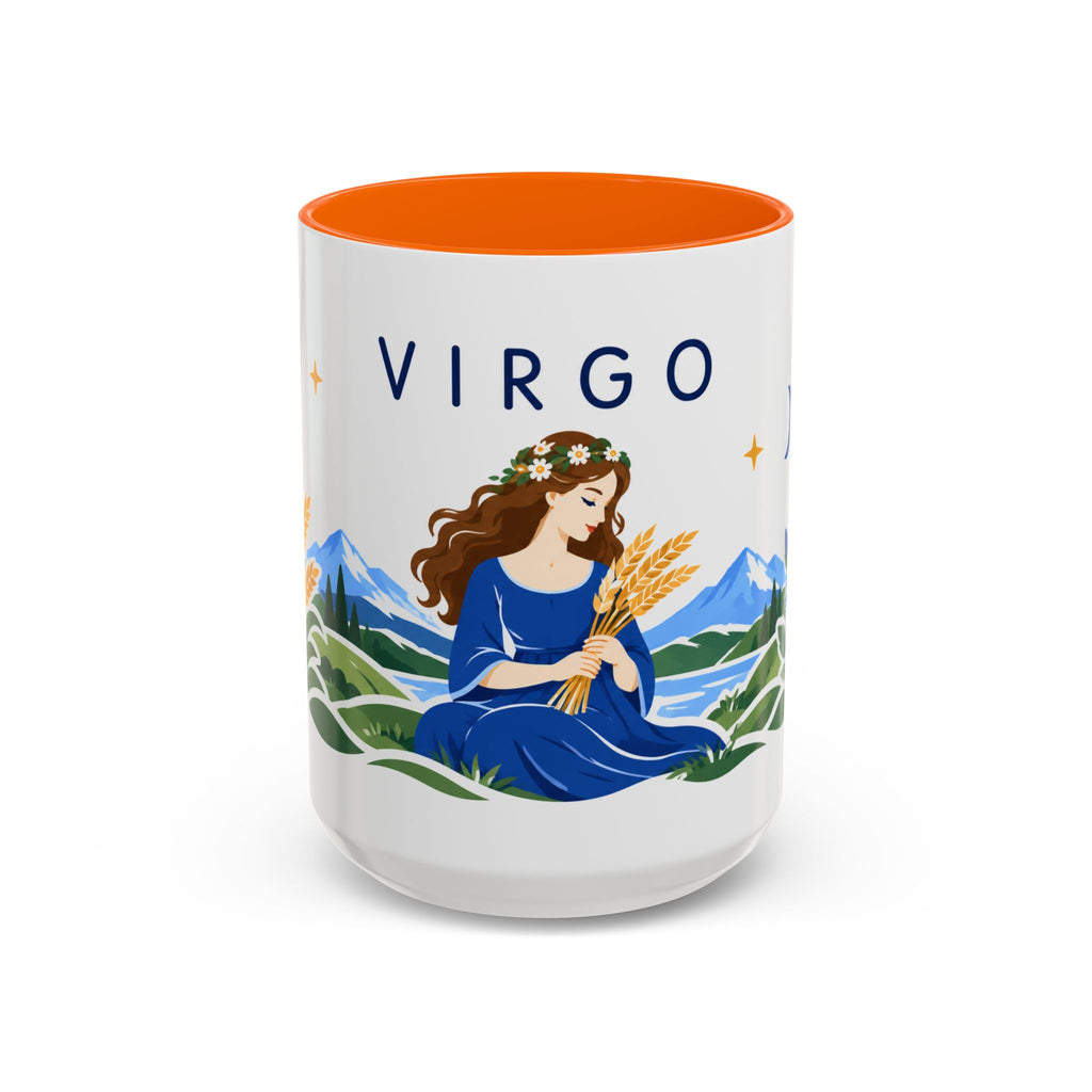 Virgo Zodiac Coffee Mug | Maiden and Wheat Design | Astrology Birthday Gift | 11 oz 15 oz Ceramic Accent Mug