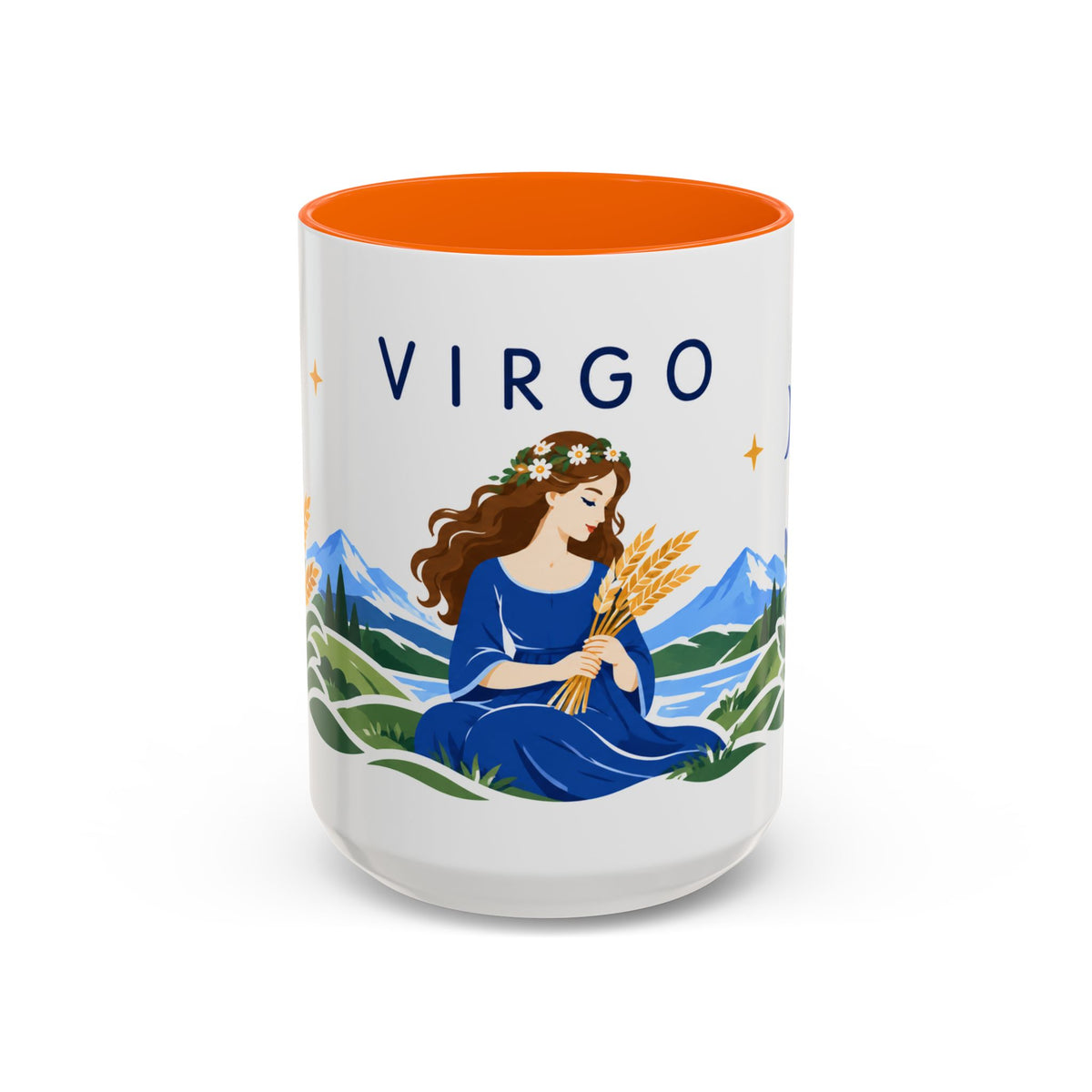 Virgo Zodiac Coffee Mug | Maiden and Wheat Design | Astrology Birthday Gift | 11 oz 15 oz Ceramic Accent Mug