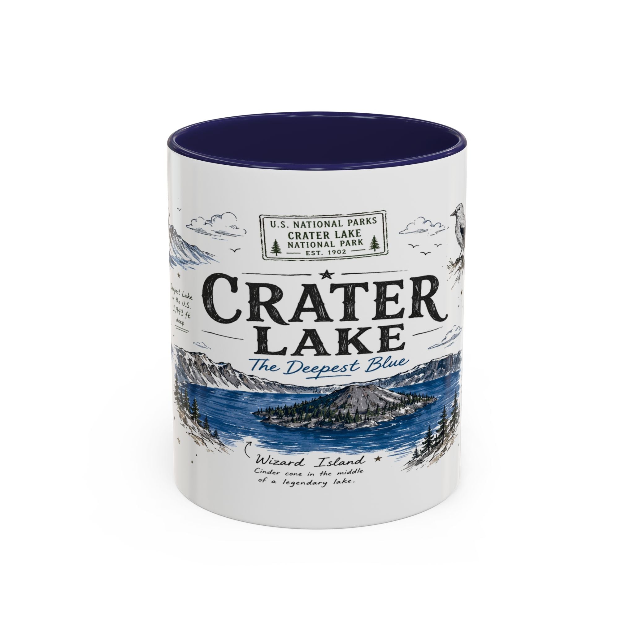 Crater Lake National Park Coffee Mug | Oregon Volcano Blue Lake Hiking Gift | Accent Color Ceramic 11oz 15oz