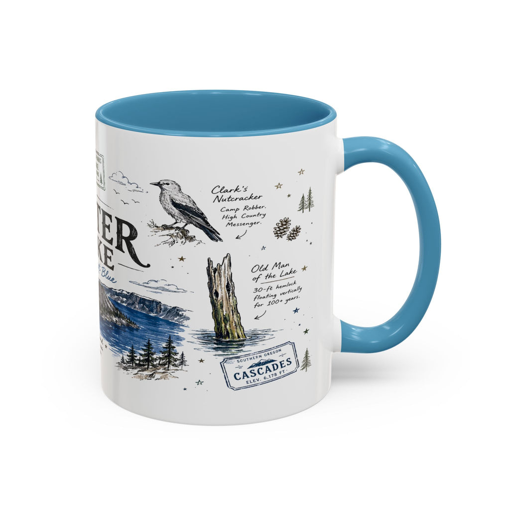 Crater Lake National Park Coffee Mug | Oregon Volcano Blue Lake Hiking Gift | Accent Color Ceramic 11oz 15oz