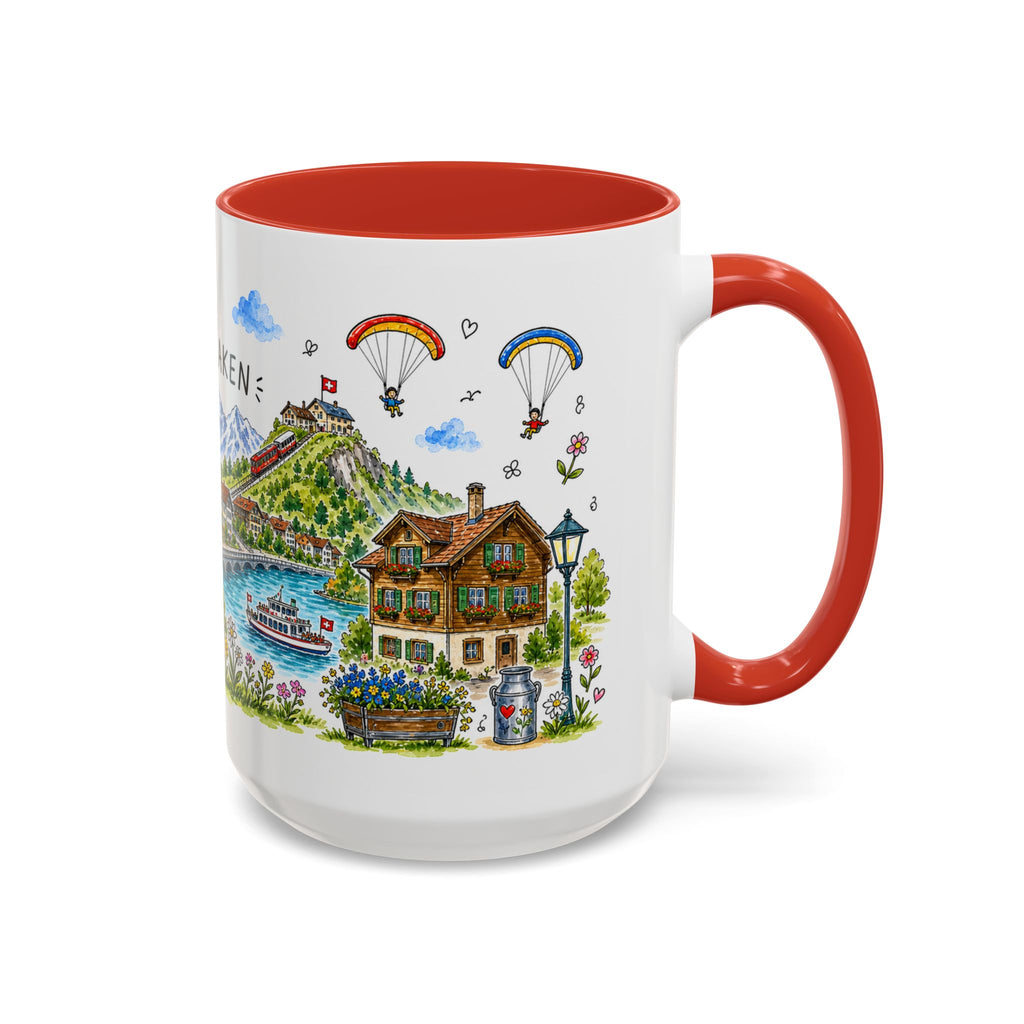Interlaken Illustrated Travel Mug | Switzerland Souvenir Accent Coffee Mug | 11oz 15oz Ceramic Cup