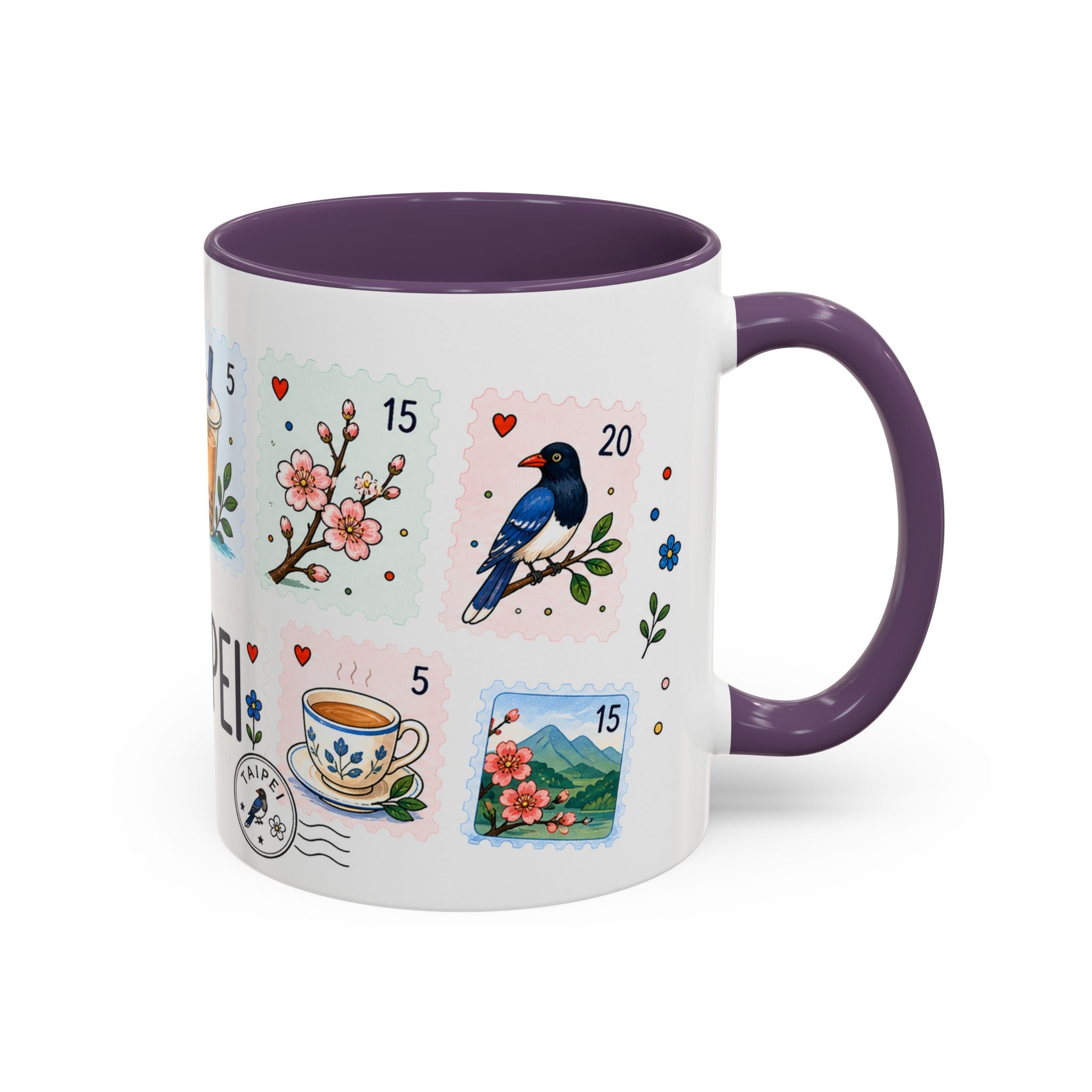 Taipei Coffee Mug | Postage Stamp Collage Mug | Travel Souvenir Accent Cup 11oz 15oz