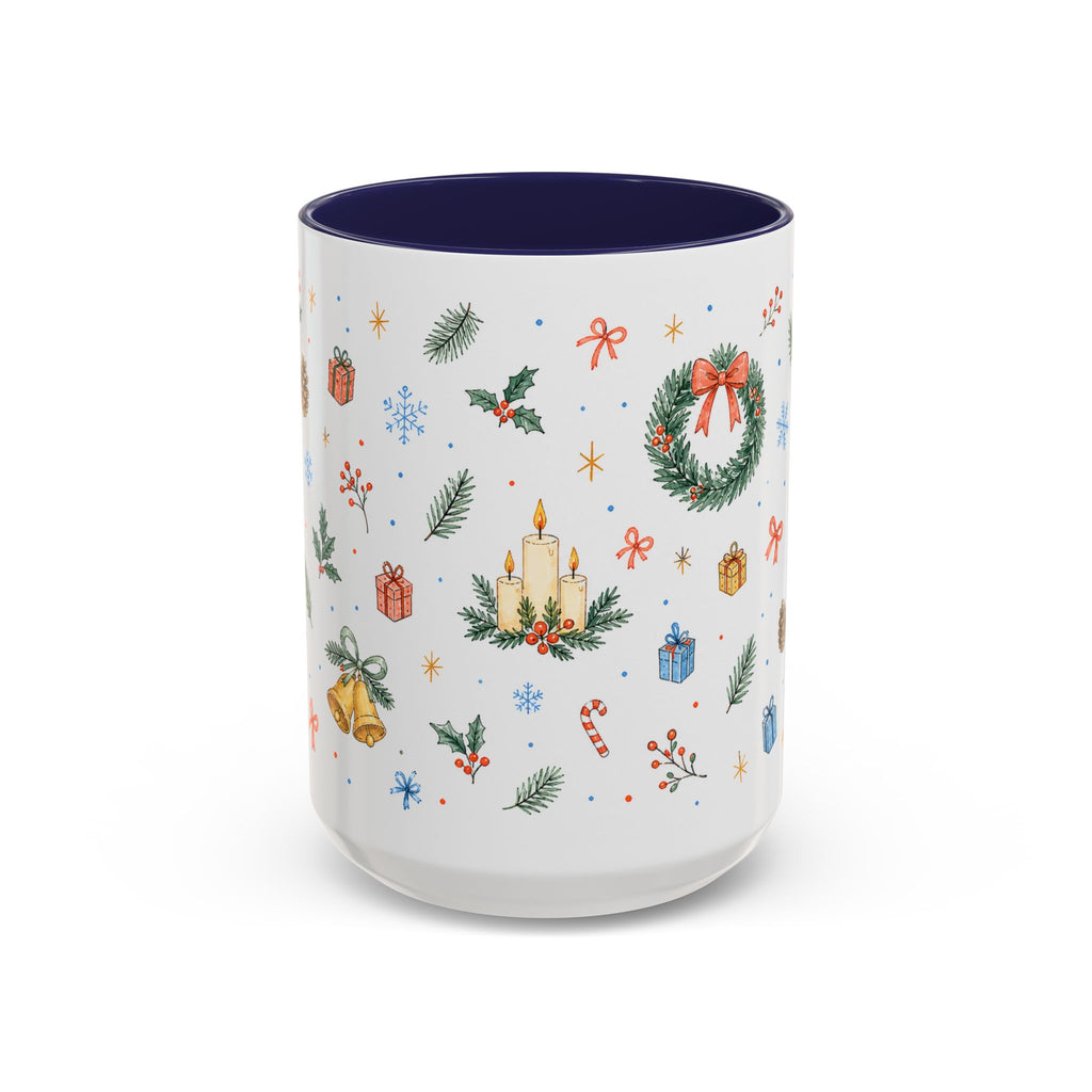 Christmas Candle Mug | Holly Wreath Watercolor Holiday Gift | Accent Cup 11oz 15oz
