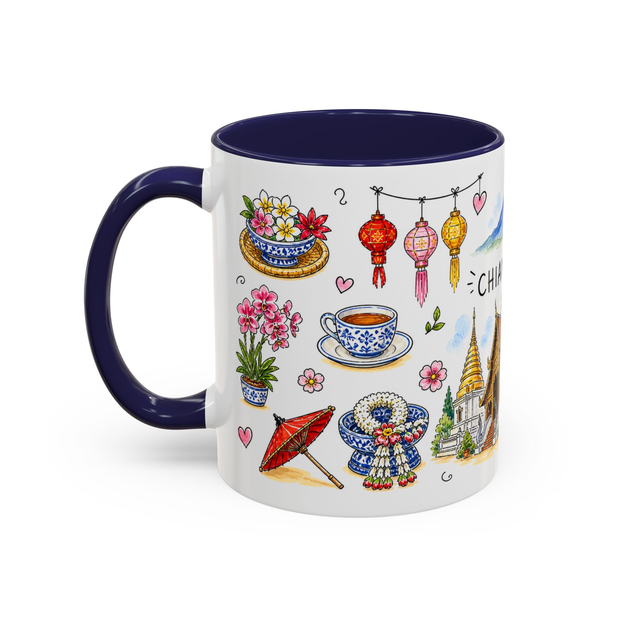 Chiang Mai Illustrated Travel Mug | City Souvenir Accent Coffee Mug | 11oz 15oz Ceramic Cup