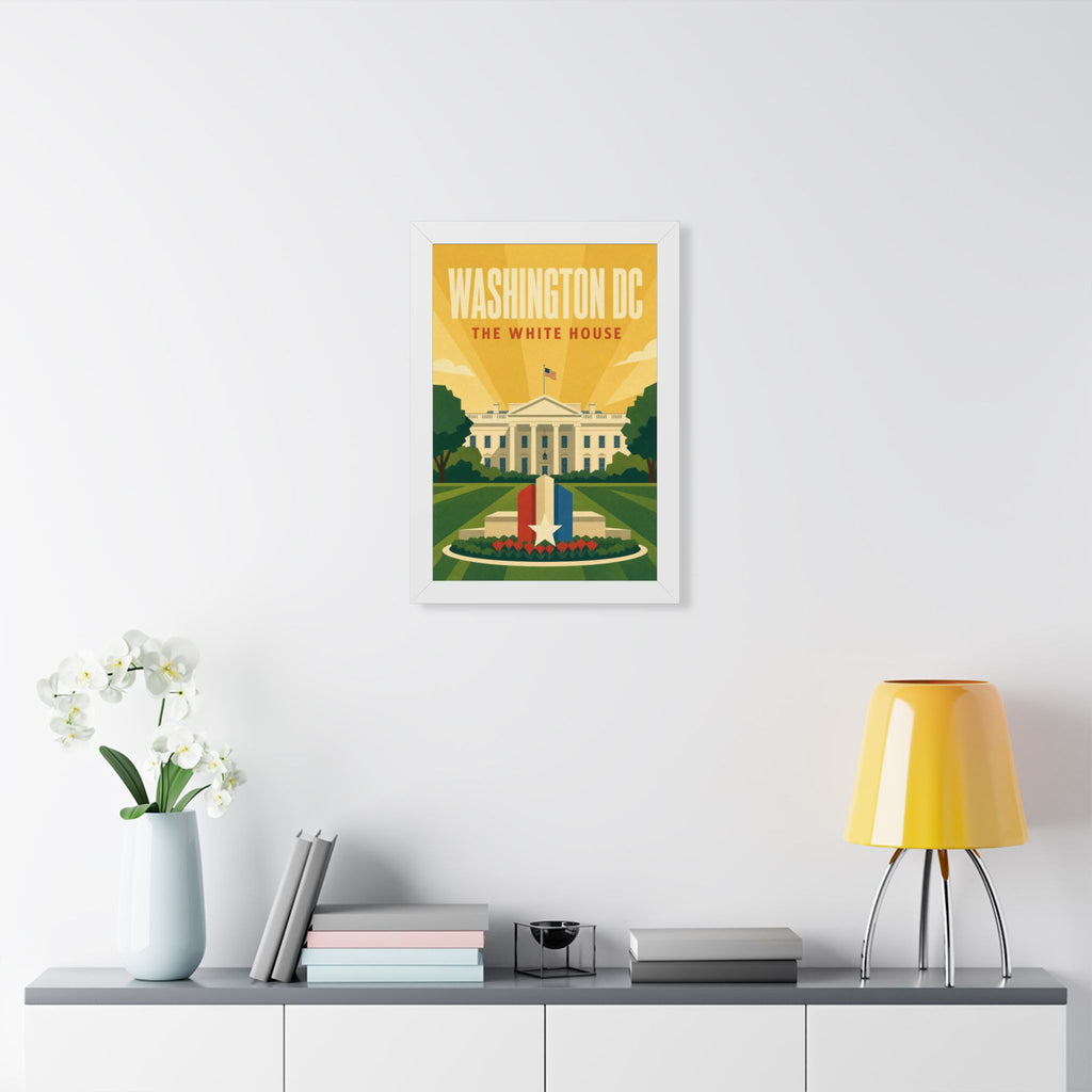 Washington DC White House United States Framed Poster | Vintage Travel Wall Art | Black Walnut White Frame | 16x24 20x30