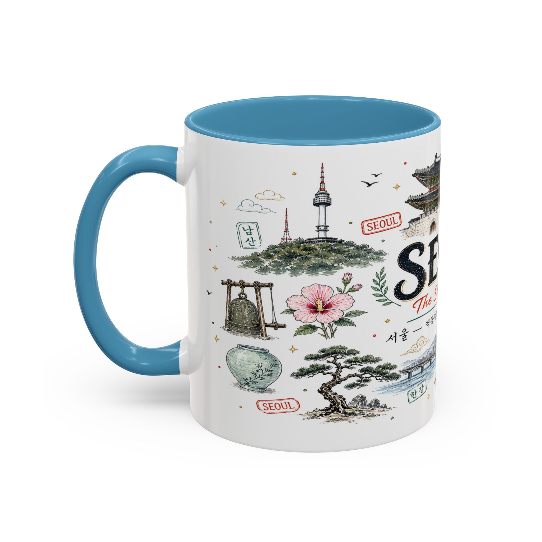 Seoul Coffee Mug | Korea Souvenir Travel Gift | Accent Color Ceramic 11oz 15oz