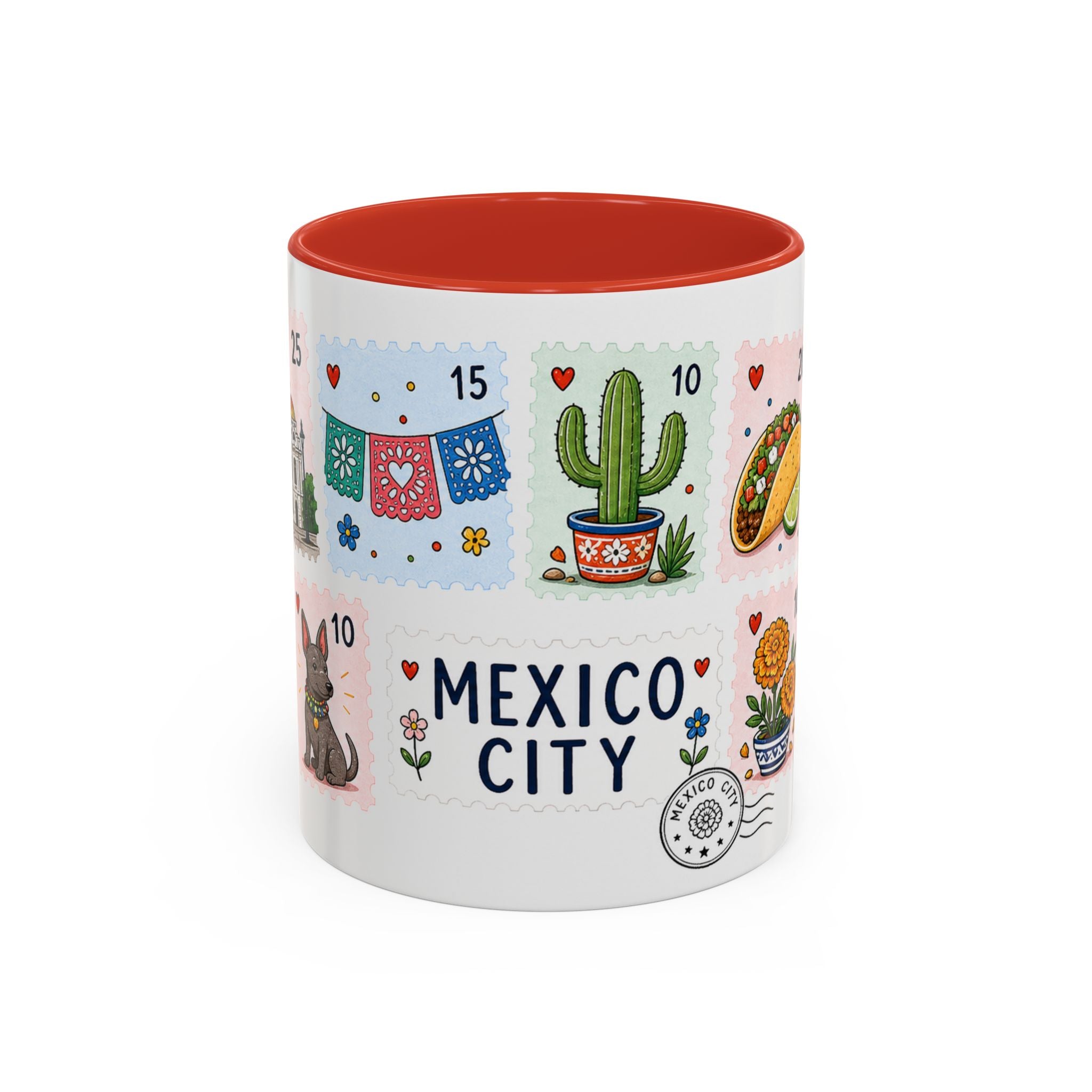 Mexico City Coffee Mug | Postage Stamp Collage Mug | Travel Souvenir Accent Cup 11oz 15oz