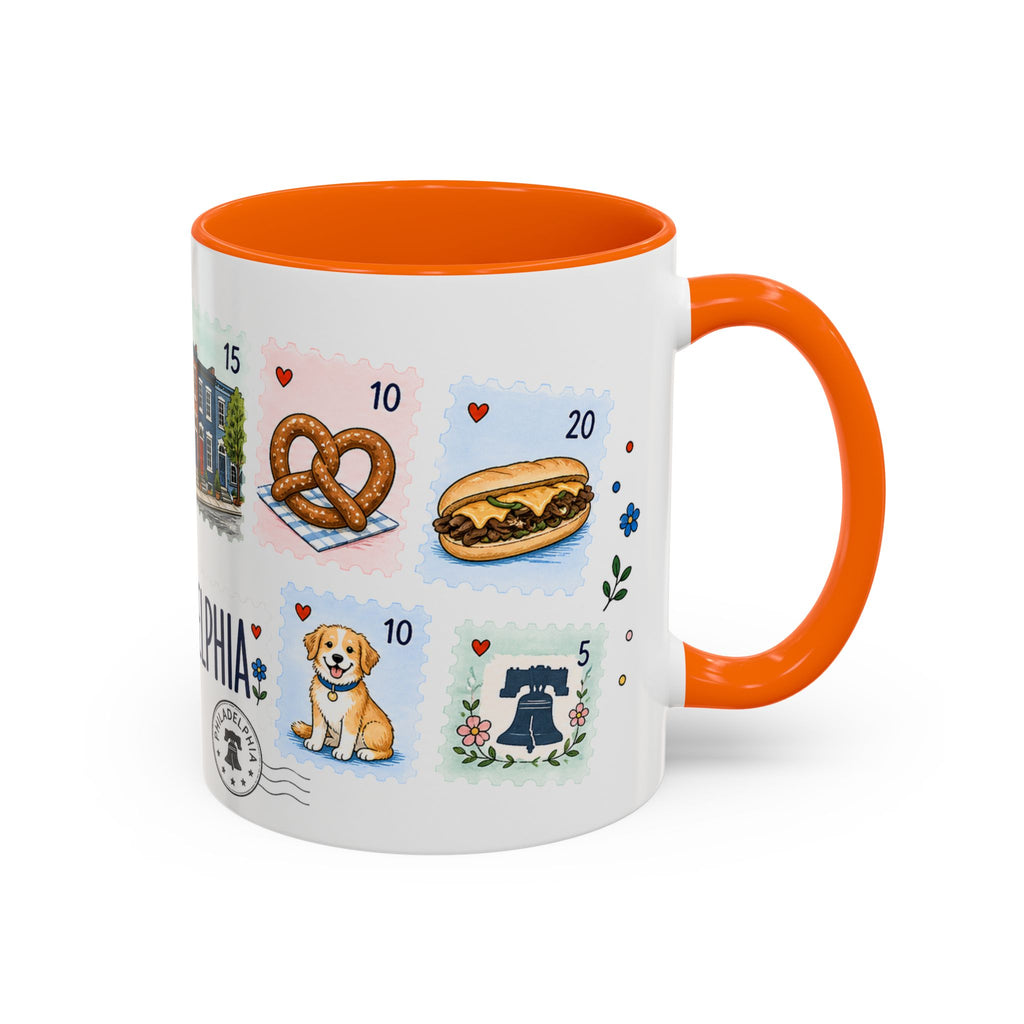 Philadelphia Coffee Mug | Postage Stamp Collage Mug | Travel Souvenir Accent Cup 11oz 15oz