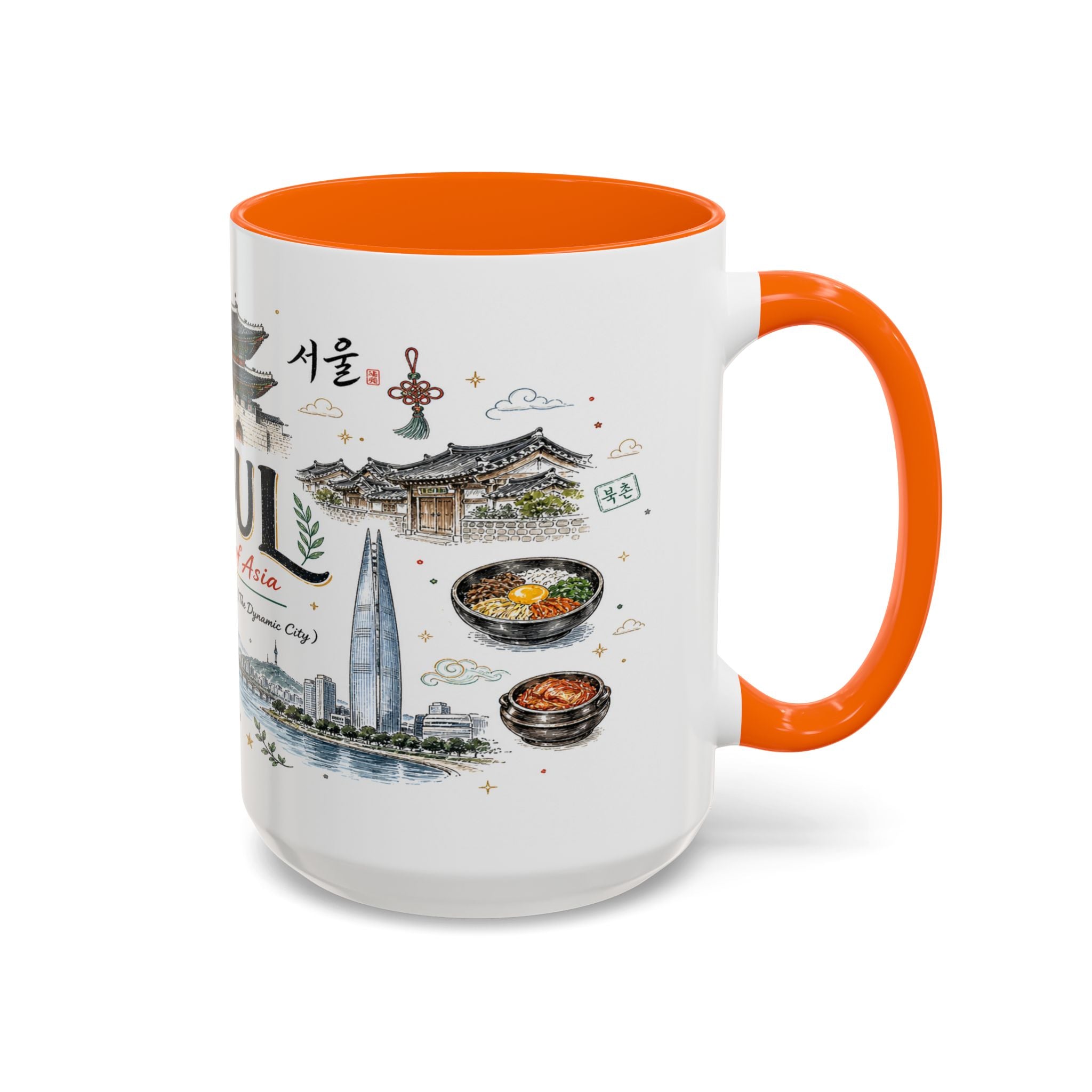 Seoul Coffee Mug | Korea Souvenir Travel Gift | Accent Color Ceramic 11oz 15oz
