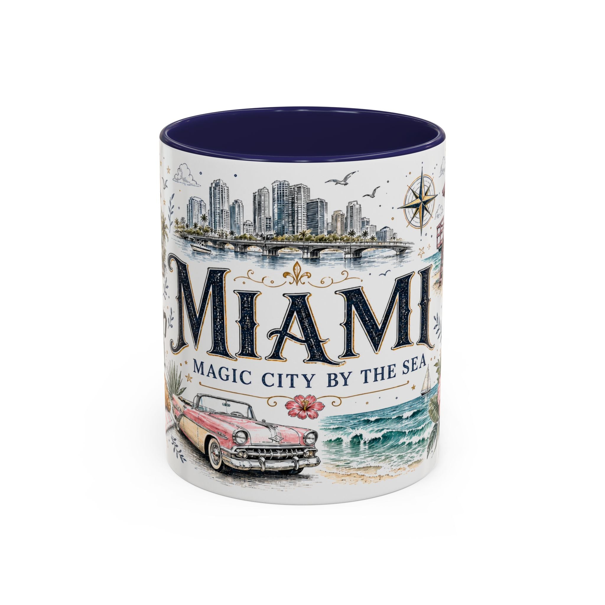 Miami Coffee Mug | United States Travel Souvenir | Vintage Illustrated City Gift | 11 oz 15 oz Accent Mug