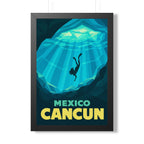 Cancún Cenote Mexico Framed Poster | Vintage Travel Wall Art | Black Walnut White Frame | 16x24 20x30