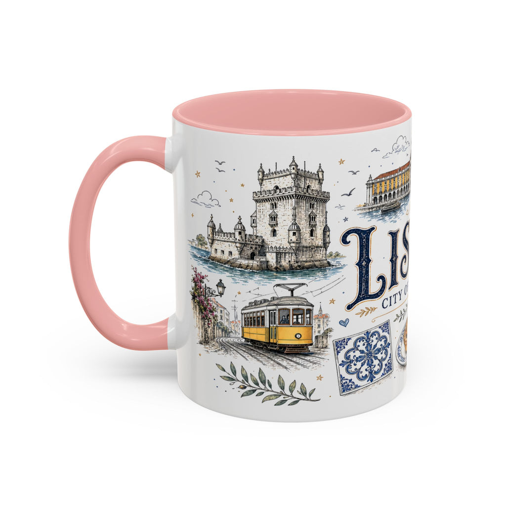 Lisbon Coffee Mug | Portugal Travel Souvenir | Vintage Illustrated City Gift | 11 oz 15 oz Accent Mug
