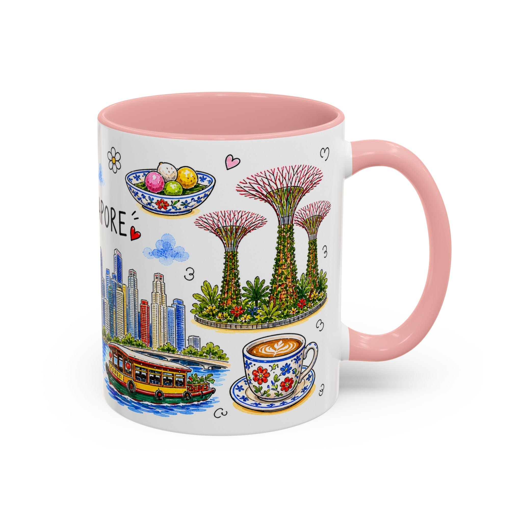 Singapore Illustrated Travel Mug | City Souvenir Accent Coffee Mug | 11oz 15oz Ceramic Cup