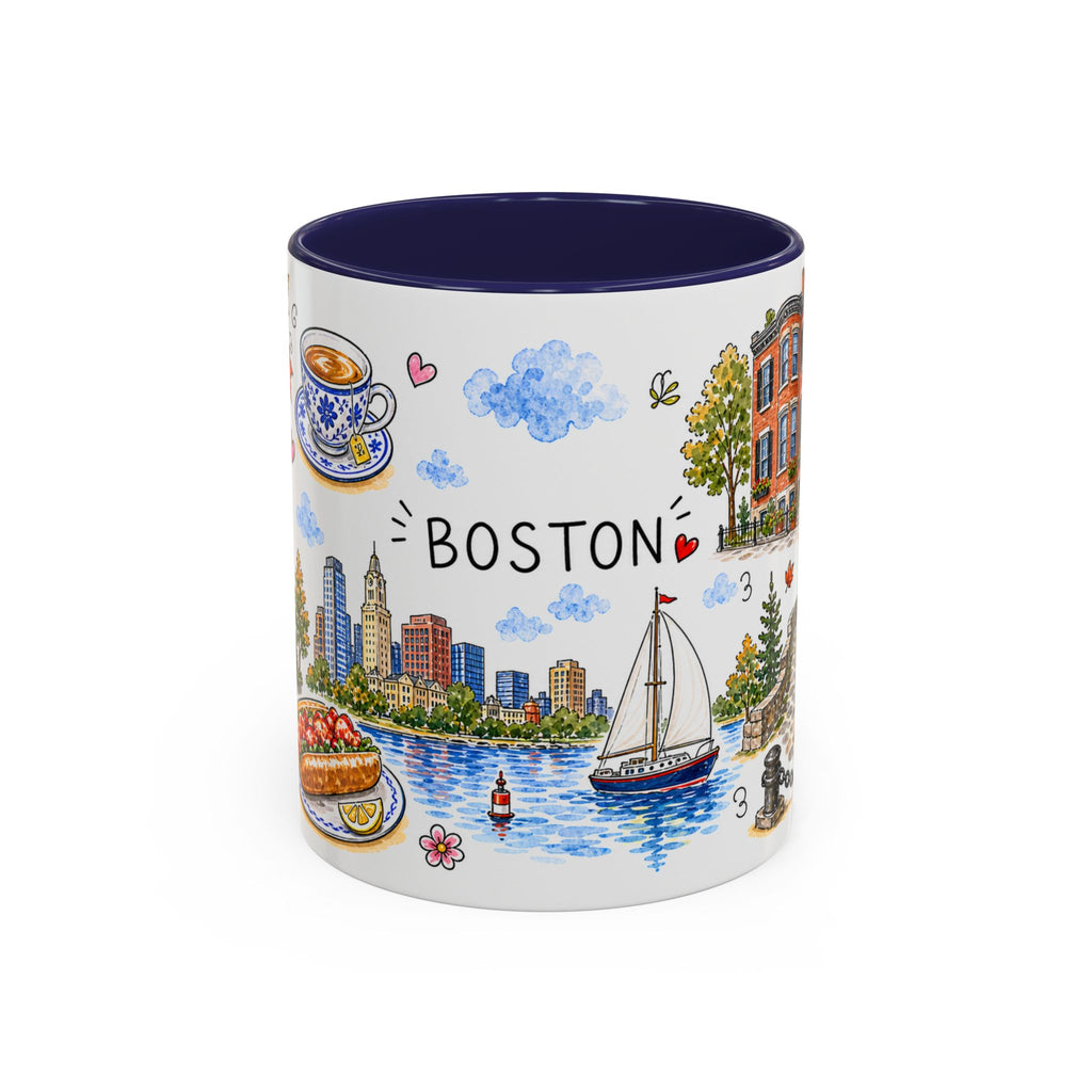 Boston Illustrated Travel Mug | City Souvenir Accent Coffee Mug | 11oz 15oz Ceramic Cup