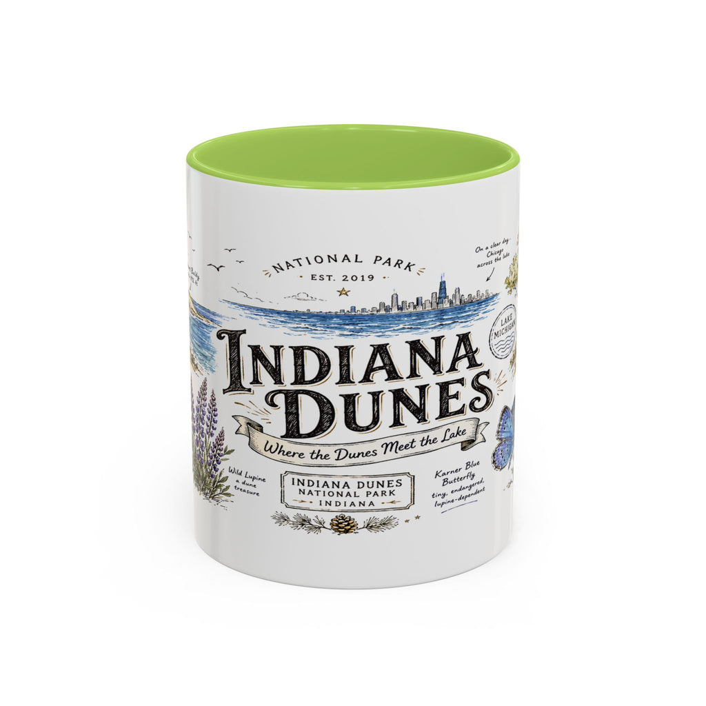 Indiana Dunes National Park Coffee Mug | Indiana Lake Michigan Beach Gift | Accent Color Ceramic 11oz 15oz