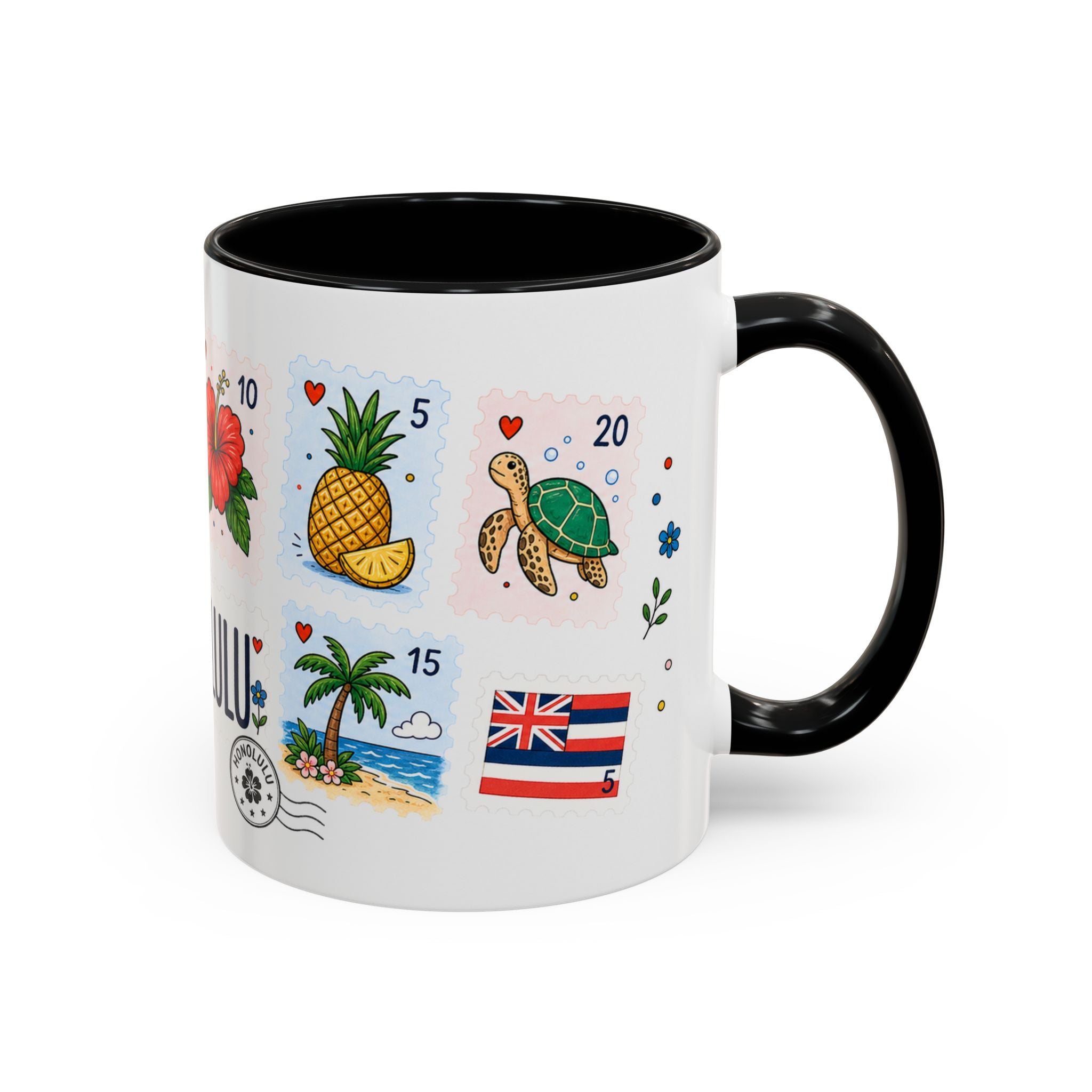 Honolulu Coffee Mug | Postage Stamp Collage Mug | Travel Souvenir Accent Cup 11oz 15oz