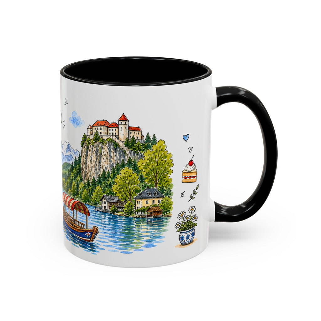 Bled Illustrated Travel Mug | Slovenia Souvenir Accent Coffee Mug | 11oz 15oz Ceramic Cup