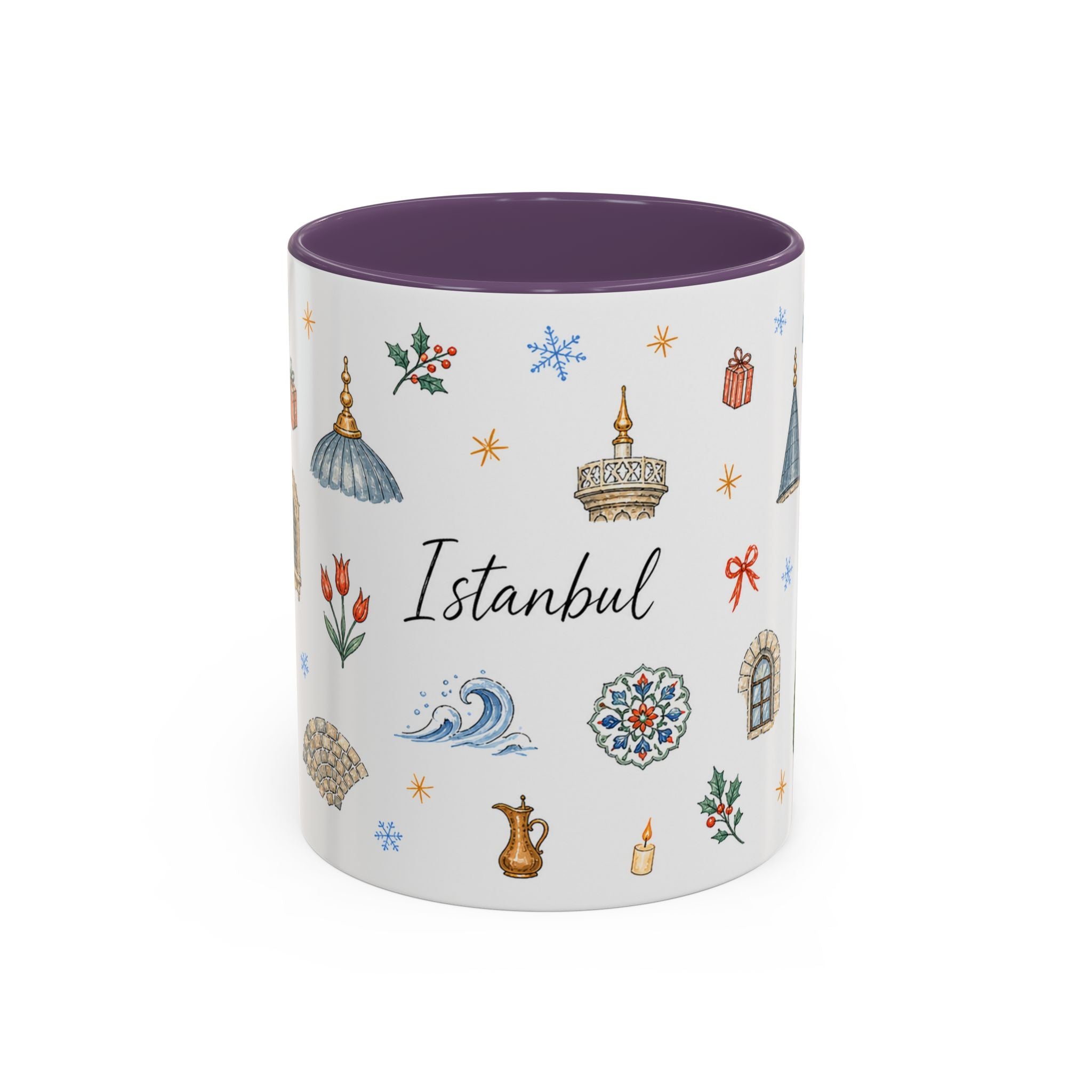 Istanbul Christmas Mug | Watercolor Travel Souvenir | Holiday Gift | Accent Ceramic Coffee Cup 11oz 15oz