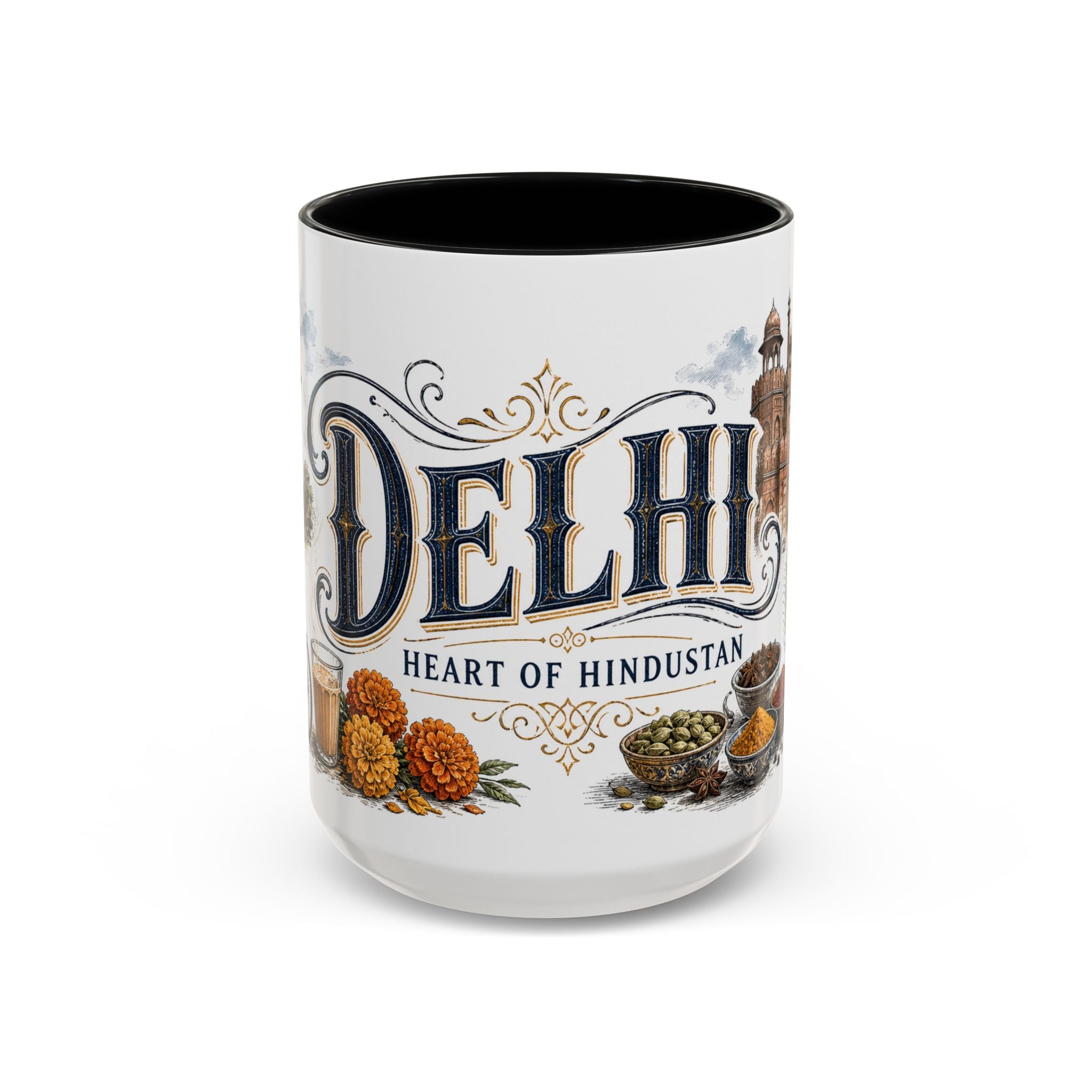 Delhi Coffee Mug | India Travel Souvenir | Vintage Illustrated City Gift | 11 oz 15 oz Accent Mug