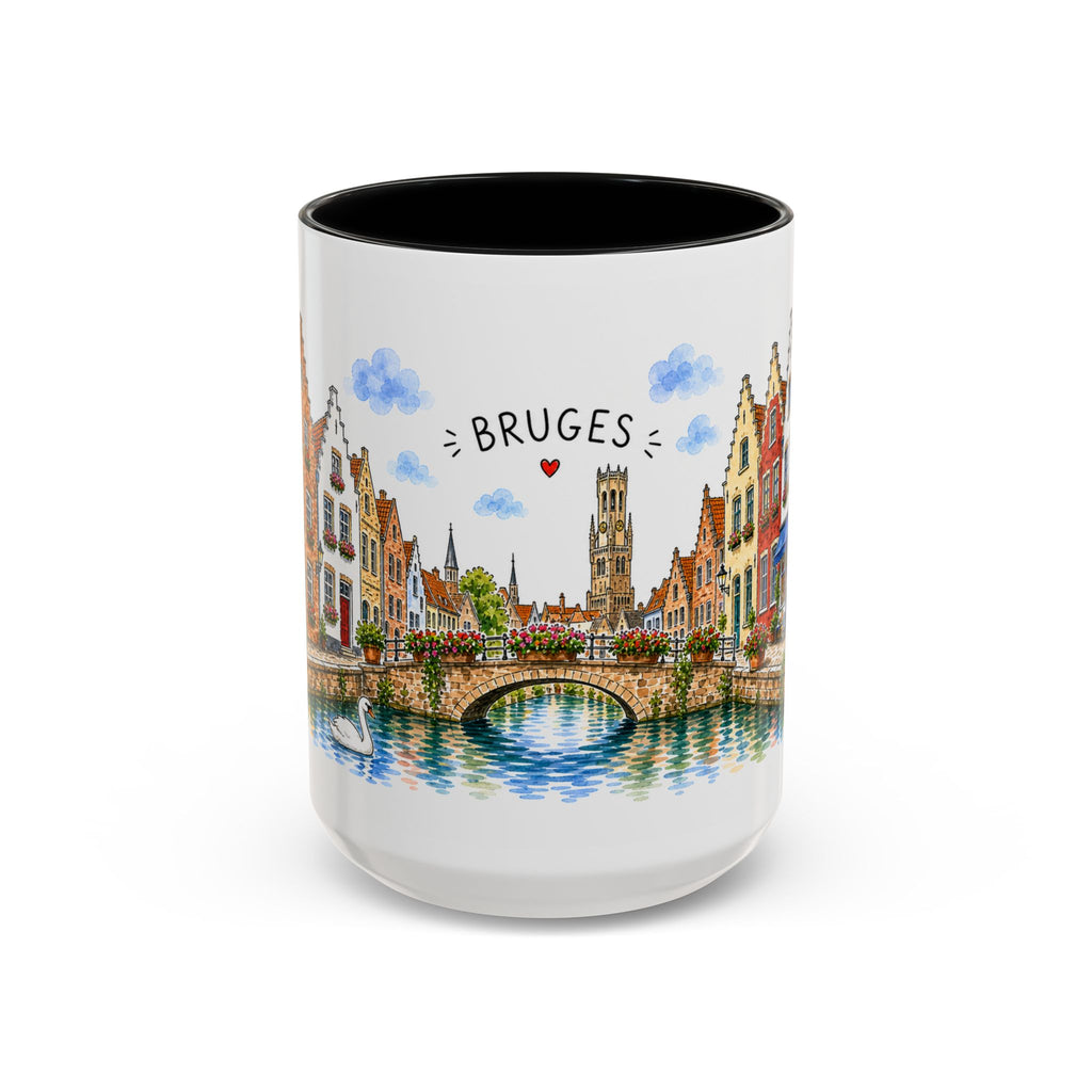 Bruges Illustrated Travel Mug | Belgium Souvenir Accent Coffee Mug | 11oz 15oz Ceramic Cup