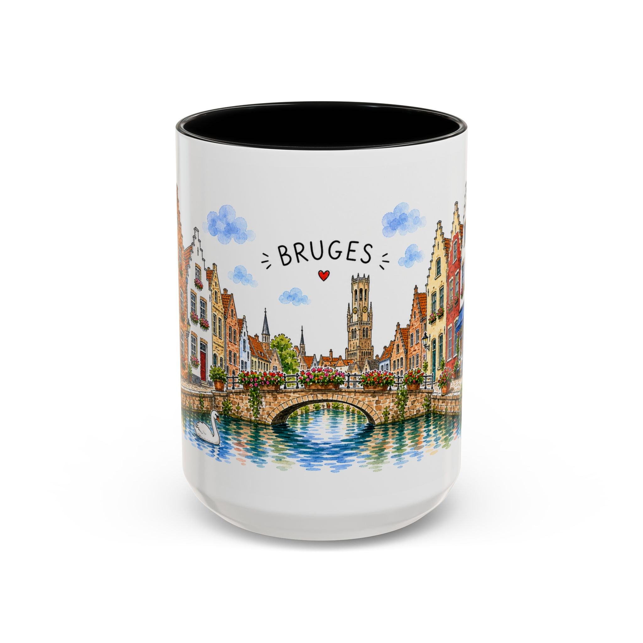 Bruges Illustrated Travel Mug | Belgium Souvenir Accent Coffee Mug | 11oz 15oz Ceramic Cup