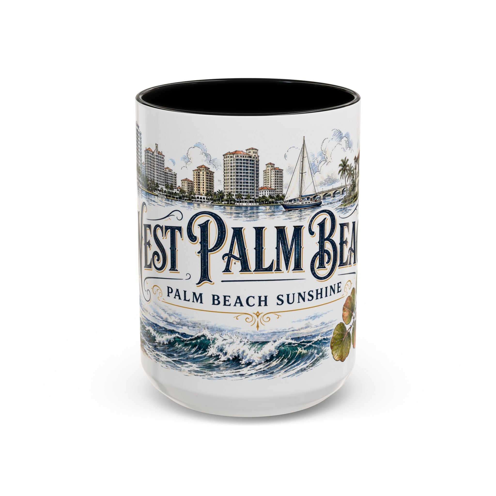 West Palm Beach Coffee Mug | United States Travel Souvenir | Vintage Illustrated City Gift | 11 oz 15 oz Accent Mug