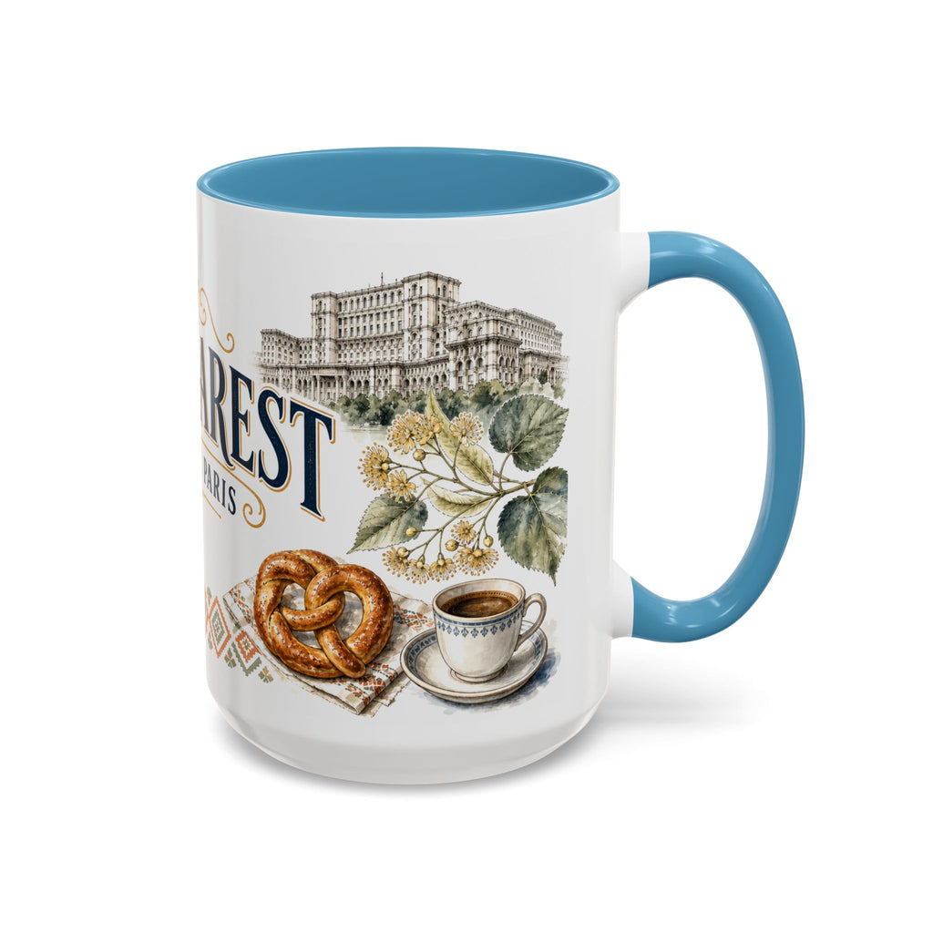 Bucharest Coffee Mug | Romania Travel Souvenir | Vintage Illustrated City Gift | 11 oz 15 oz Accent Mug