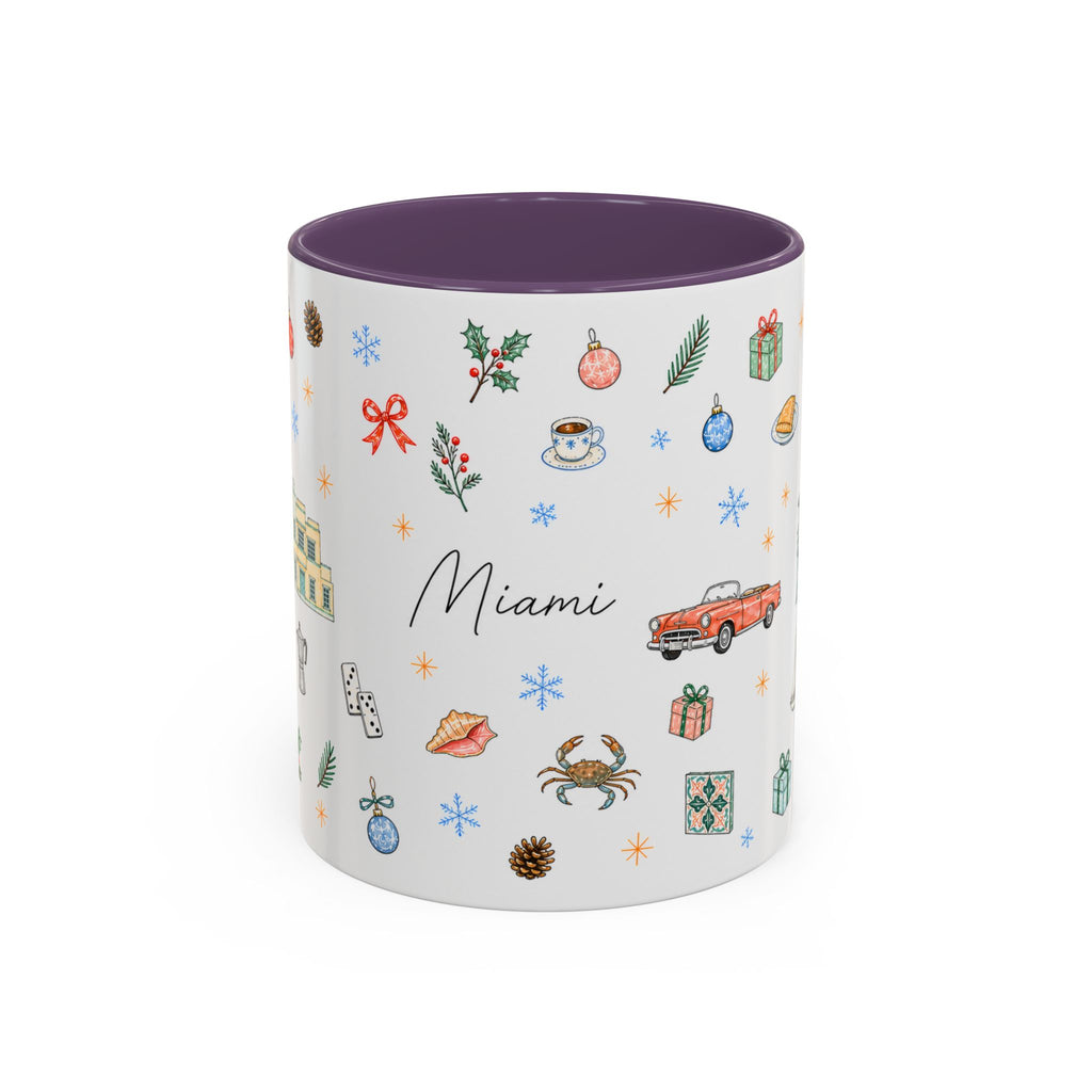 Miami Christmas Mug | Watercolor Art Deco City Souvenir (11oz/15oz)